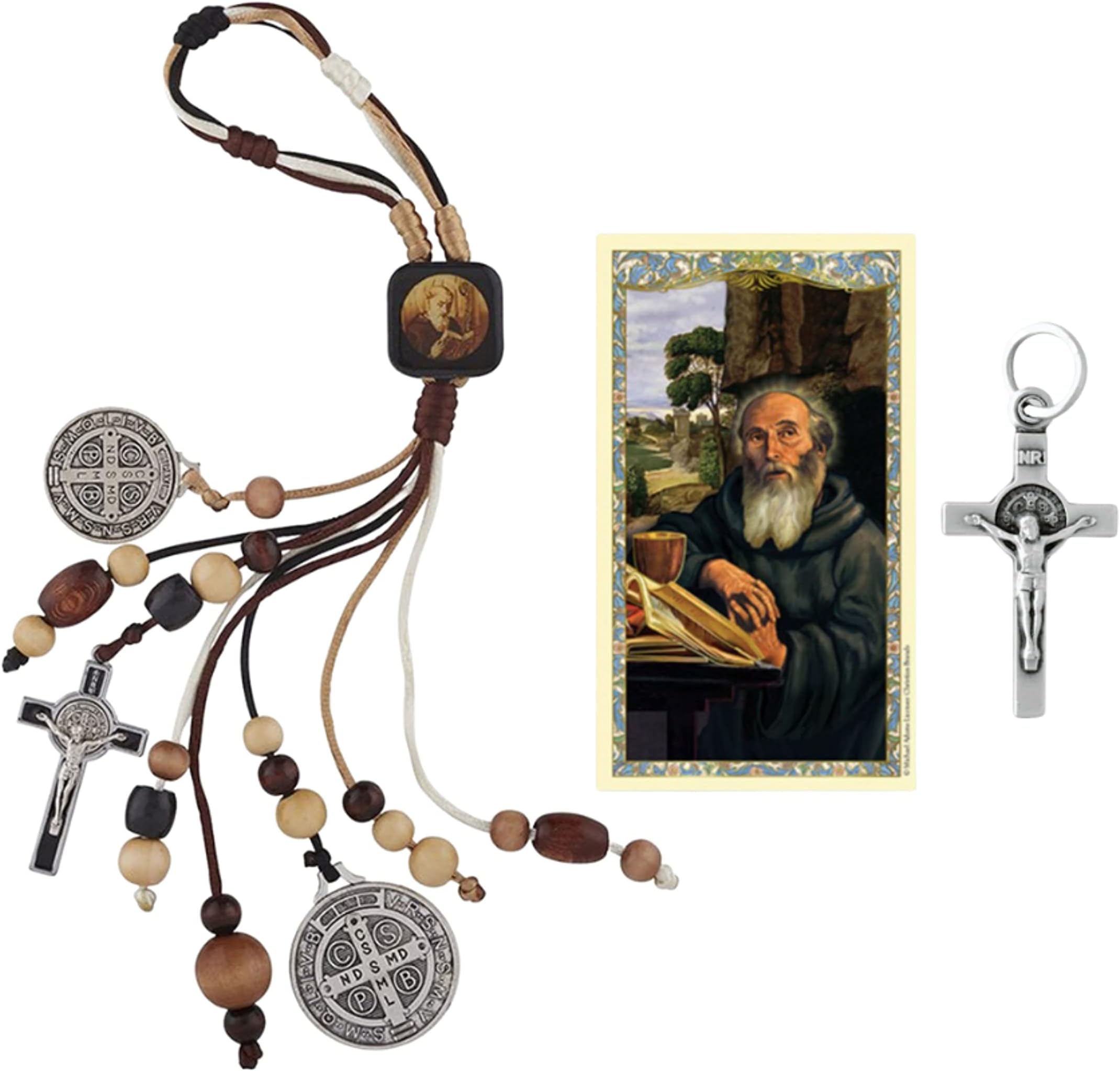 H HOLLY LINES St Benedict Catholic Door Hanger Home Blessing Kit includes St. Benedict Devil Chasing Protection Medals, Wooden Beads & Crucifix, Card.