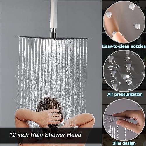 Miniatura 7 de Sistema de ducha cromado de cuerpo completo, juego de cabezal de ducha de 12 pulgadas, pantalla de temperatura del agua y control de flujo,