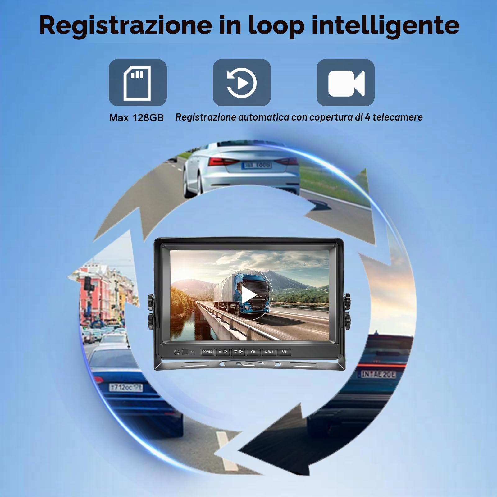 Telecamera Posteriore Set, 9 Pollici LCD Monitor con 2 AHD Telecamera Posteriore, IP69 Impermeabile, Visione Notturna con Cavo da 10m+10m, per Auto, Pick-Up, Camion, Piccoli Camper, Camper DC12V-35V