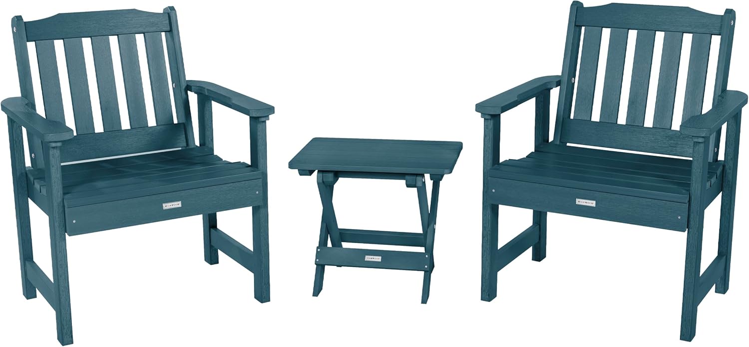 highwood Lehigh (2) Garden Chairs with Folding Side Table, Nantucket Blue