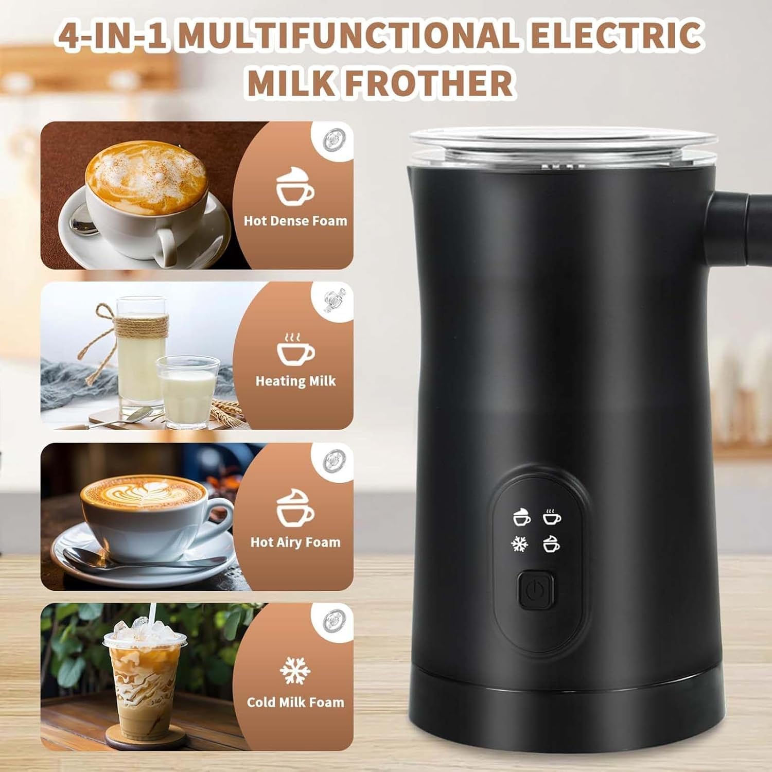 Electric Milk Steamer Milk Frother, 11.8oz Automatic Warm and Cold Foam frother for Coffee, Latte, Macchiato, Cappuccino, Hot Chocolate - 4 Professional Modes, with Cleaning Brush,White
