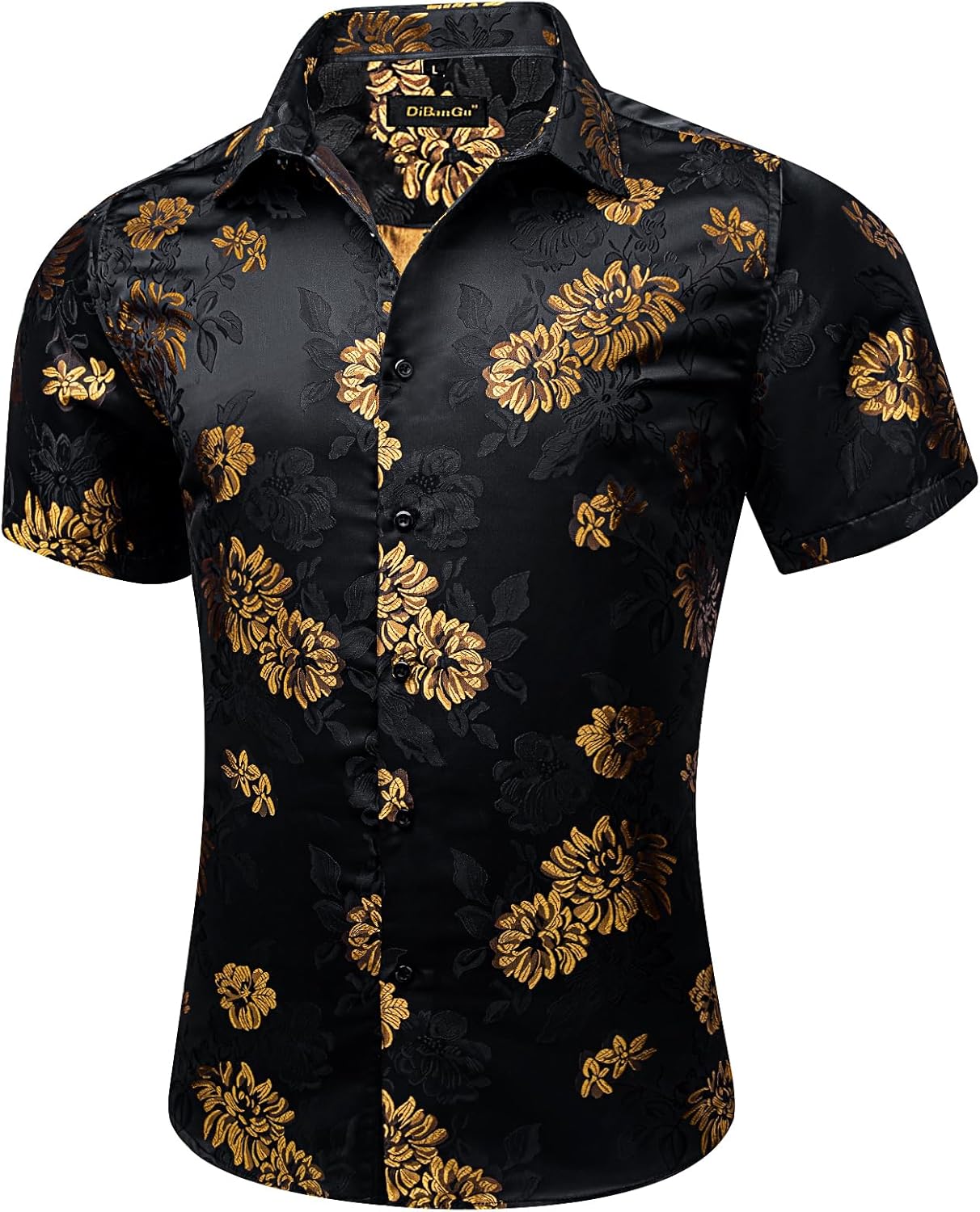 DiBanGu Men's Short Sleeve Shirts Silk Paisley Floral Dress Shirt Button Down Shirts Tropical Holiday Beach Shirts