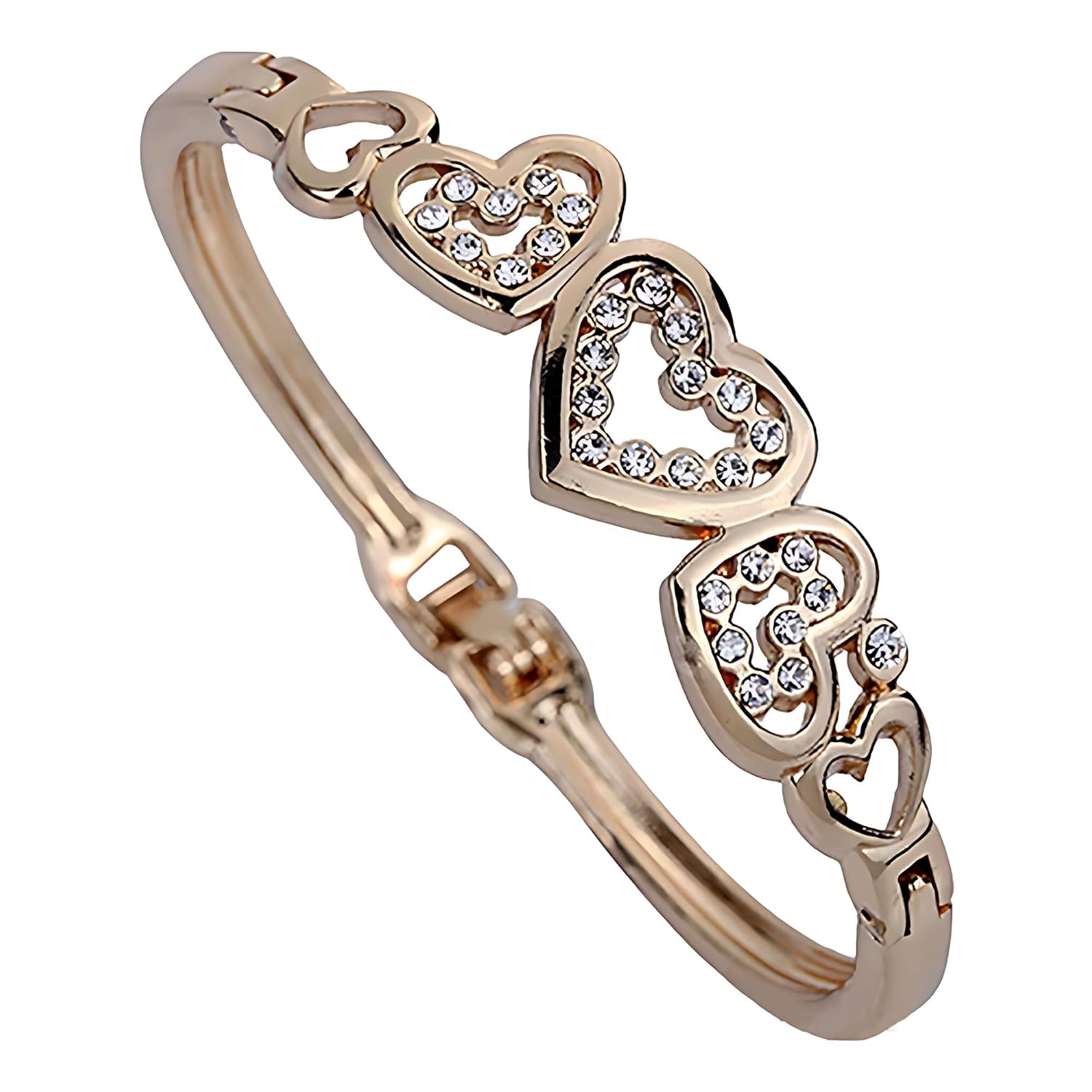 Heart Bangle Bracelet Jewelry Rose Gold Alloy Hollow Inlay Faux Rhinestone Chic Party Gift For Women Lady Fine