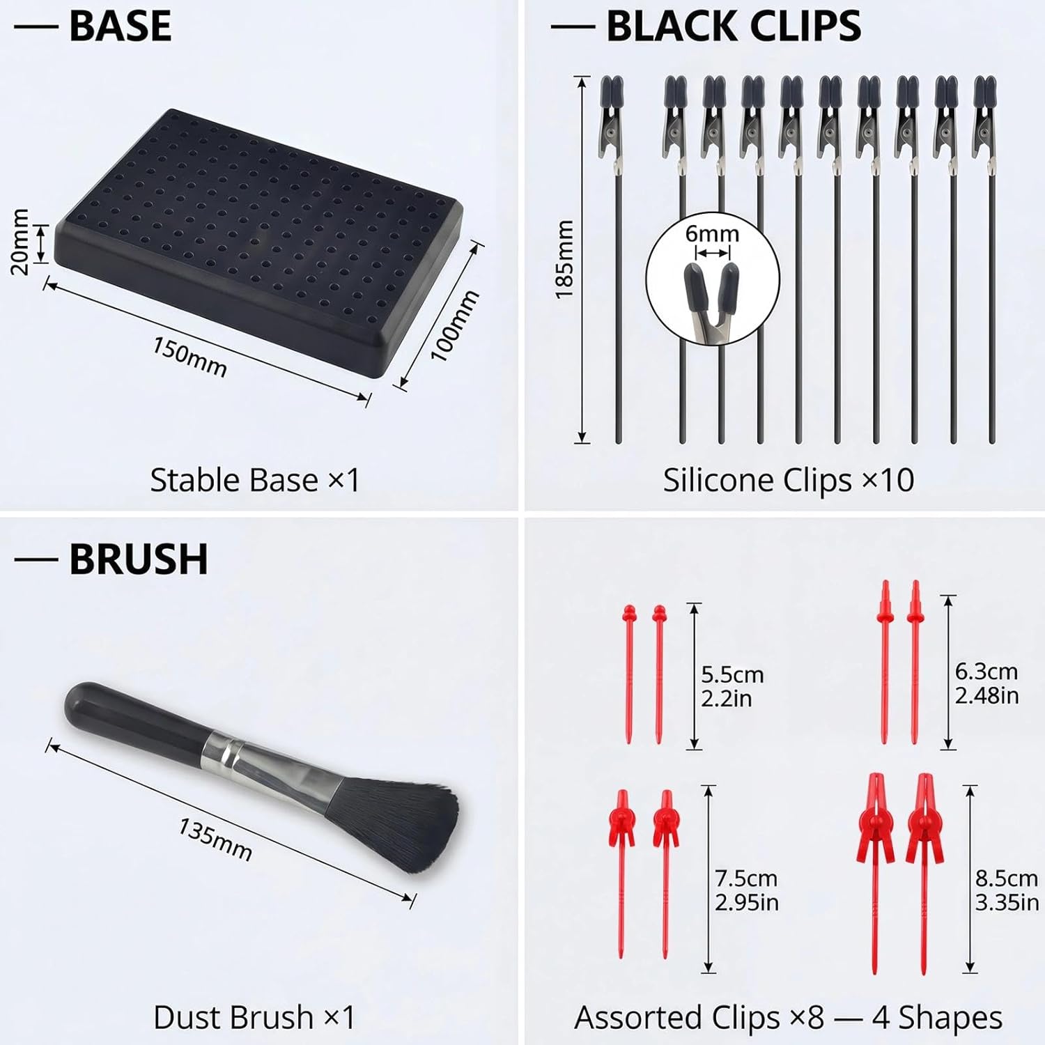 HUBEST Airbrush Painting Stand Base with 18 Alligator Clips - 10 Silicone Tipped & 8 Assorted Sized Clamps - Model Kit Holder Station with Dust Cleaning Brush for Miniatures, Hobby DIY & Crafts