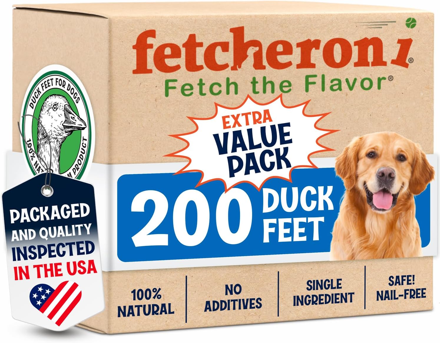 Premium Duck Feet for Dogs - Natural Dehydrated Treats - Whole Poultry Digestible Chews - for Pets (200 Count)