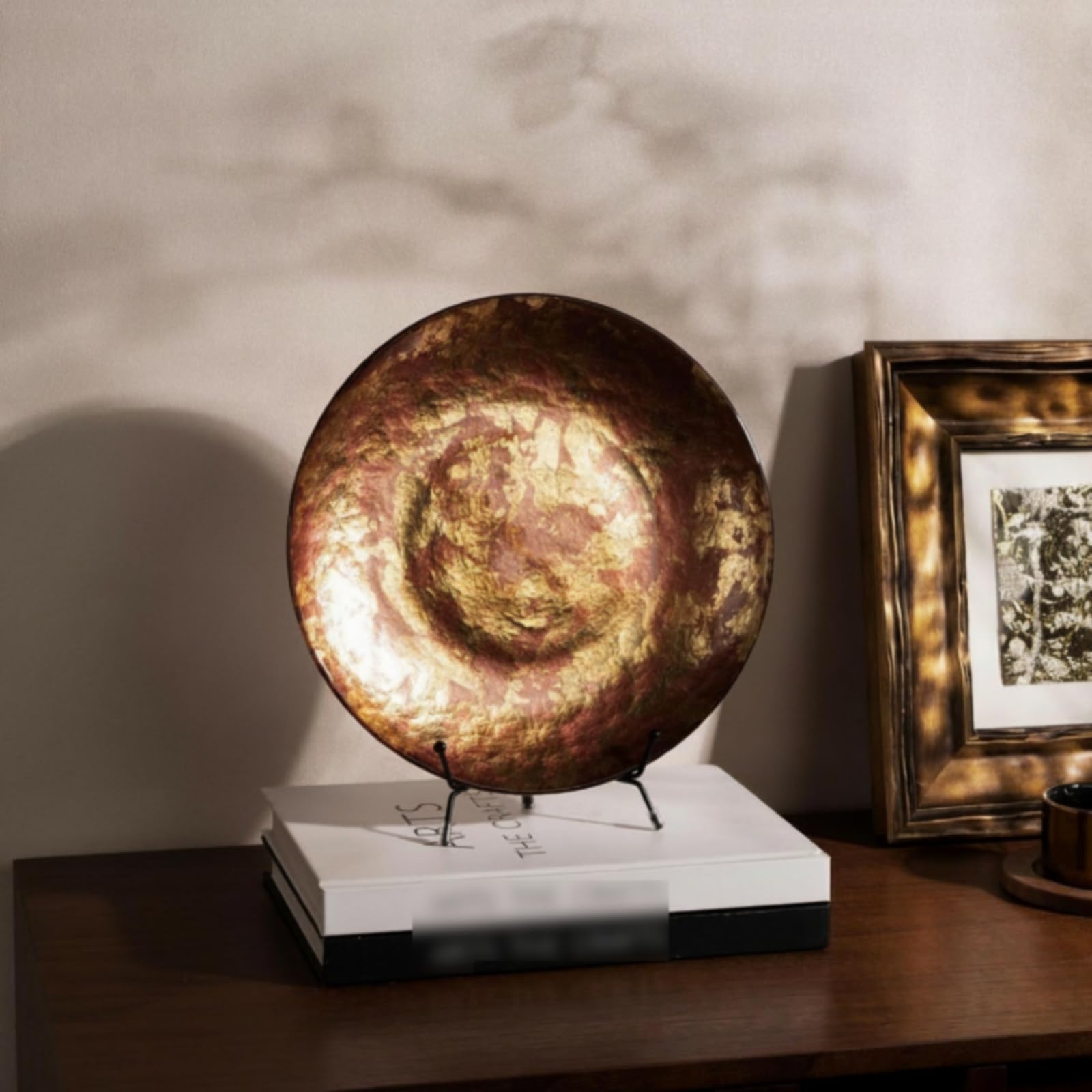 Baoblaze Vassoio Decorativo Rotondo in Vetro Piatto Centrotavola Supporto Disco in Cristallo Caldo Rosso Oro E Supporto Metallico Stabilizzato Adatto a Consolle Ingresso Scaffalatura Studio