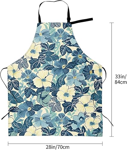 Miniatura 2 de Delantales Flower Blue Home 2 bolsillos de 33 x 28 pulgadas para hombres y mujeres, delantal impermeable floral gris para manualidades, restaurante,