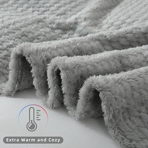 Miniatura 3 de DaysU Manta decorativa reversible de forro polar jacquard con diamantes para sofá, cama, mullida, suave, acogedora, cálida, de microfranela, gris,