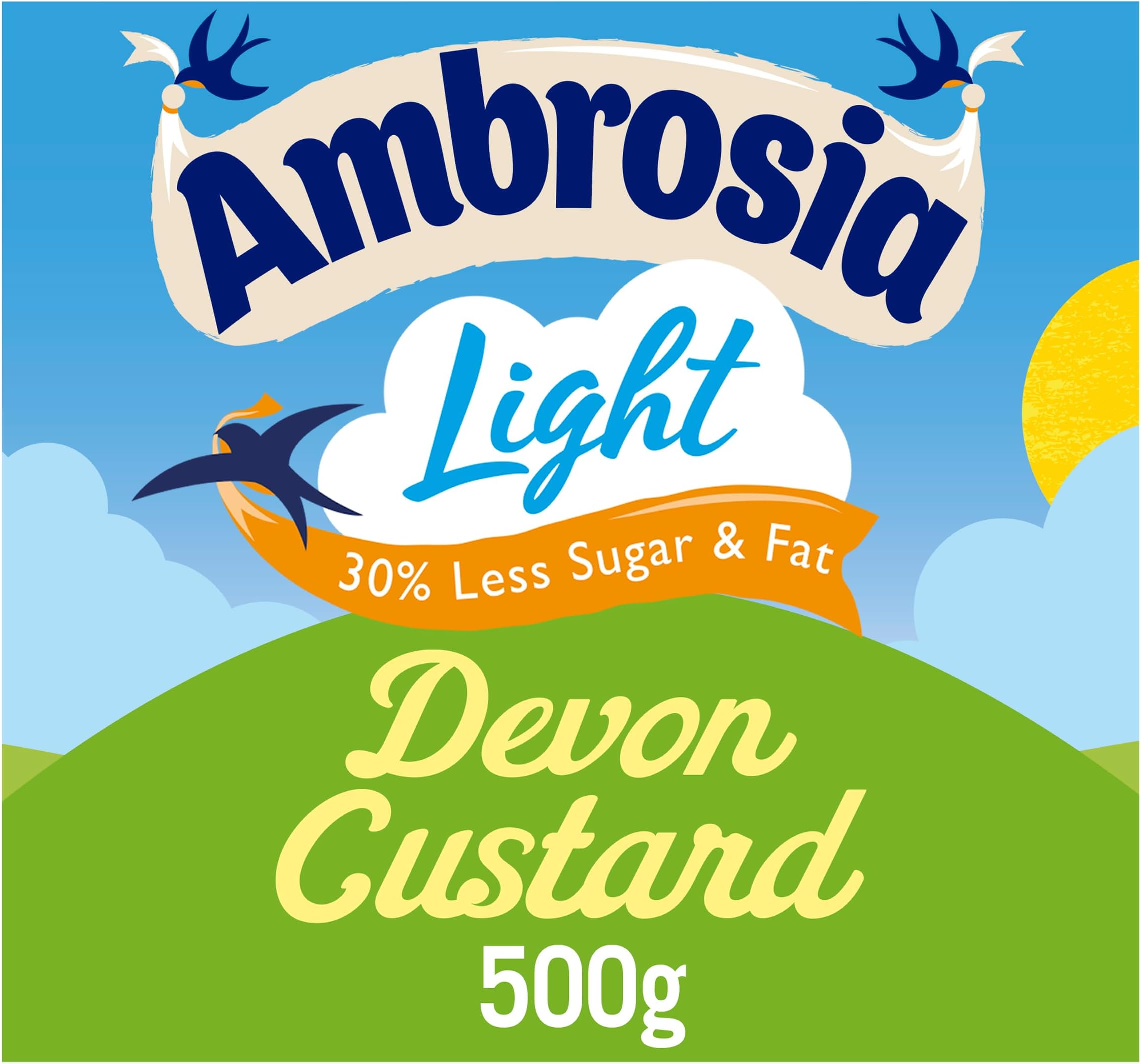 Ambrosia Light Devon Custard Carton, 30% Less Fat & Sugar, Creamy Ready-to-Eat Dessert, 500 g (Pack of 1)