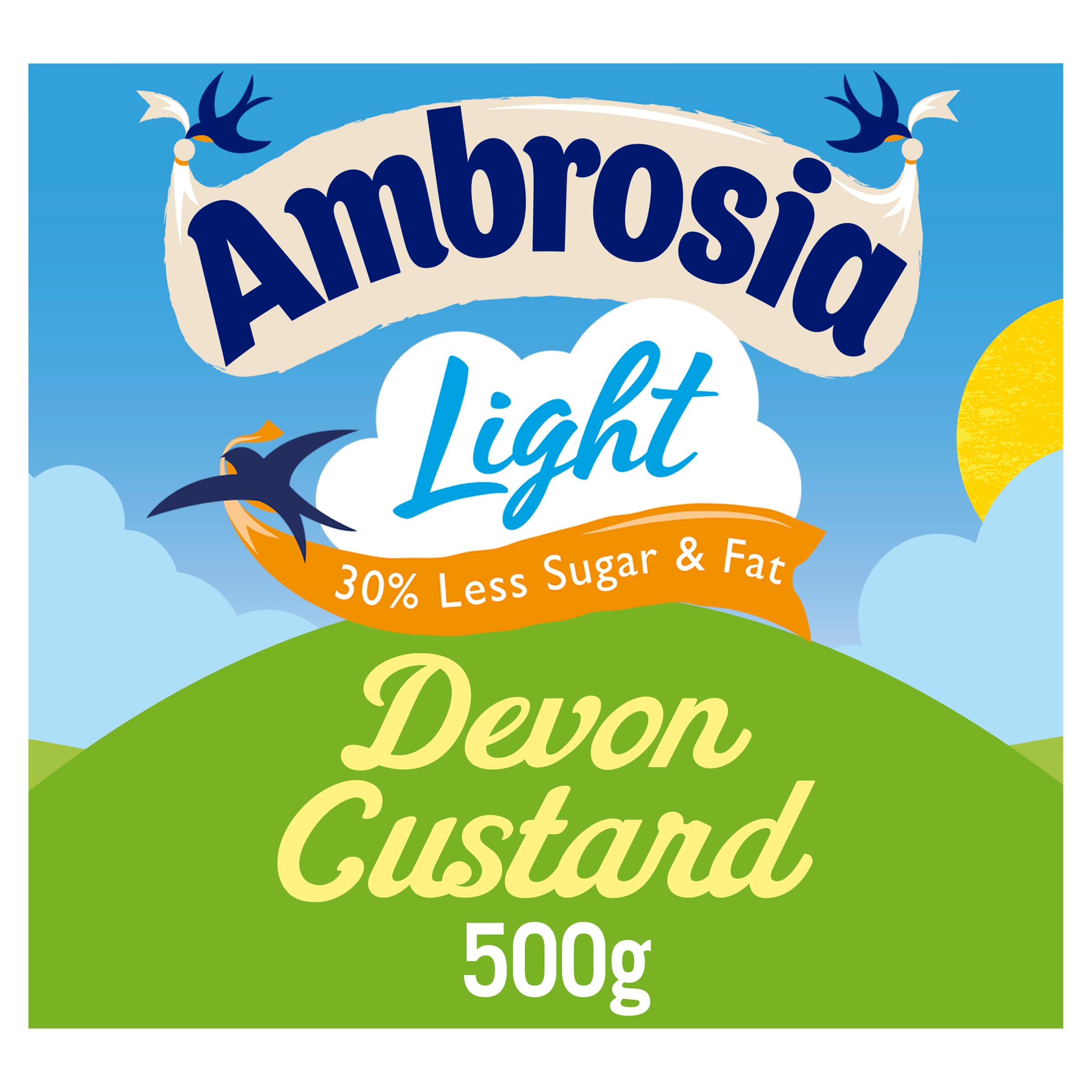 Ambrosia Light Devon Custard Carton, 30% Less Fat & Sugar, Creamy Ready-to-Eat Dessert, 500 g (Pack of 1)