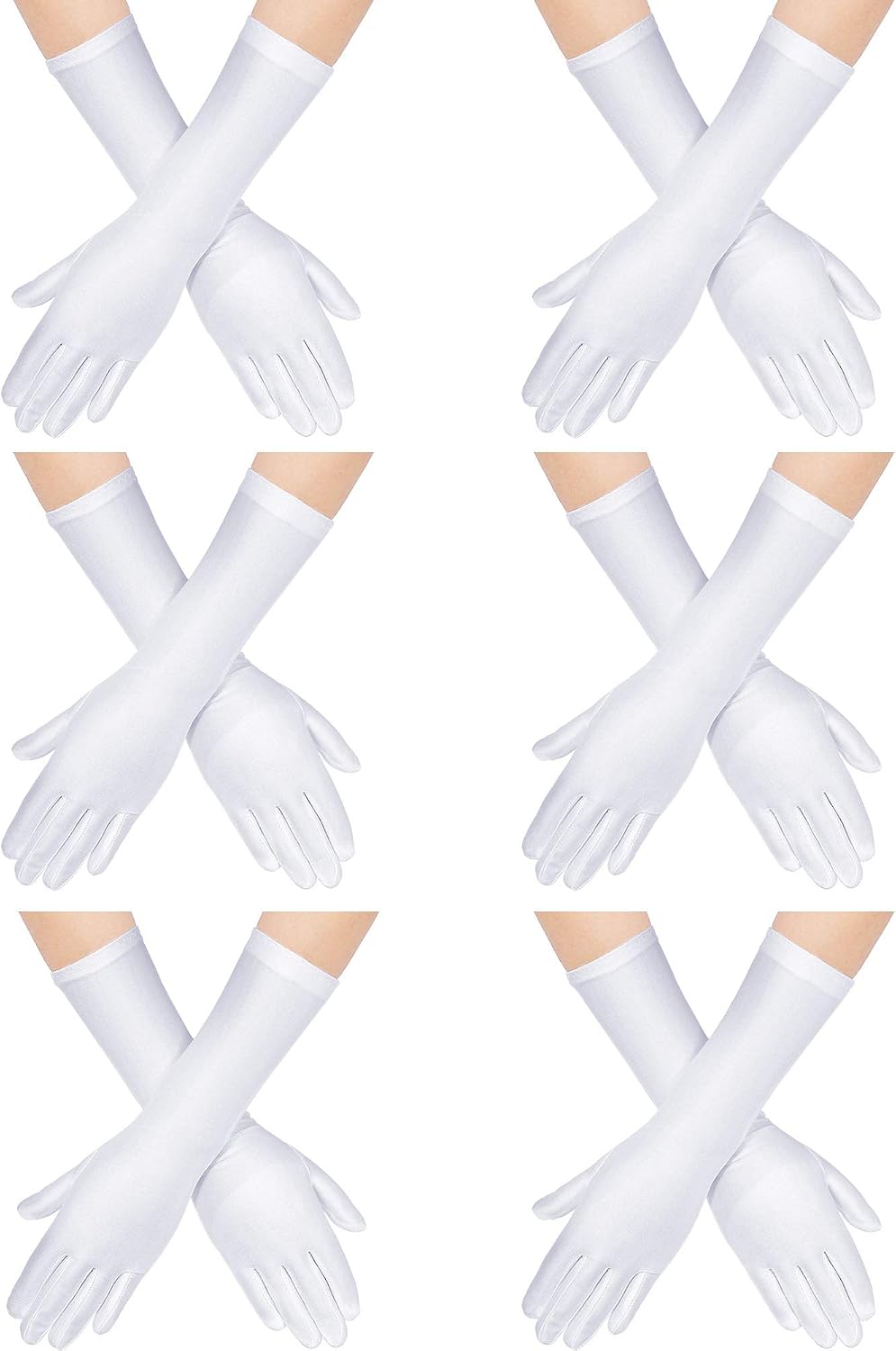 SATINIOR 6 Pairs Kids White Costume Gloves Formal Opera Gloves for Kids Pageant Stage Show Party Favors(12.2 Inch/ 31 cm)
