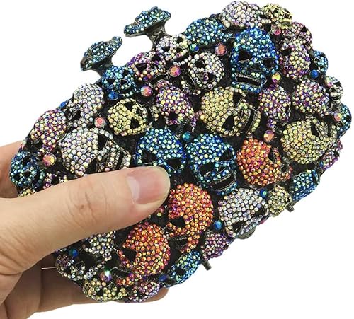 Miniatura 2 de DJBM Bolso de mano con diamantes de imitación de calavera con purpurina para mujer, bolsos de noche de cristal, embragues de noche de diamantes para