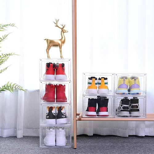 Miniatura 6 de Cajas de almacenamiento grandes transparentes apilables para zapatos, paquete de 12 organizadores de almacenamiento de zapatos de plástico duro con