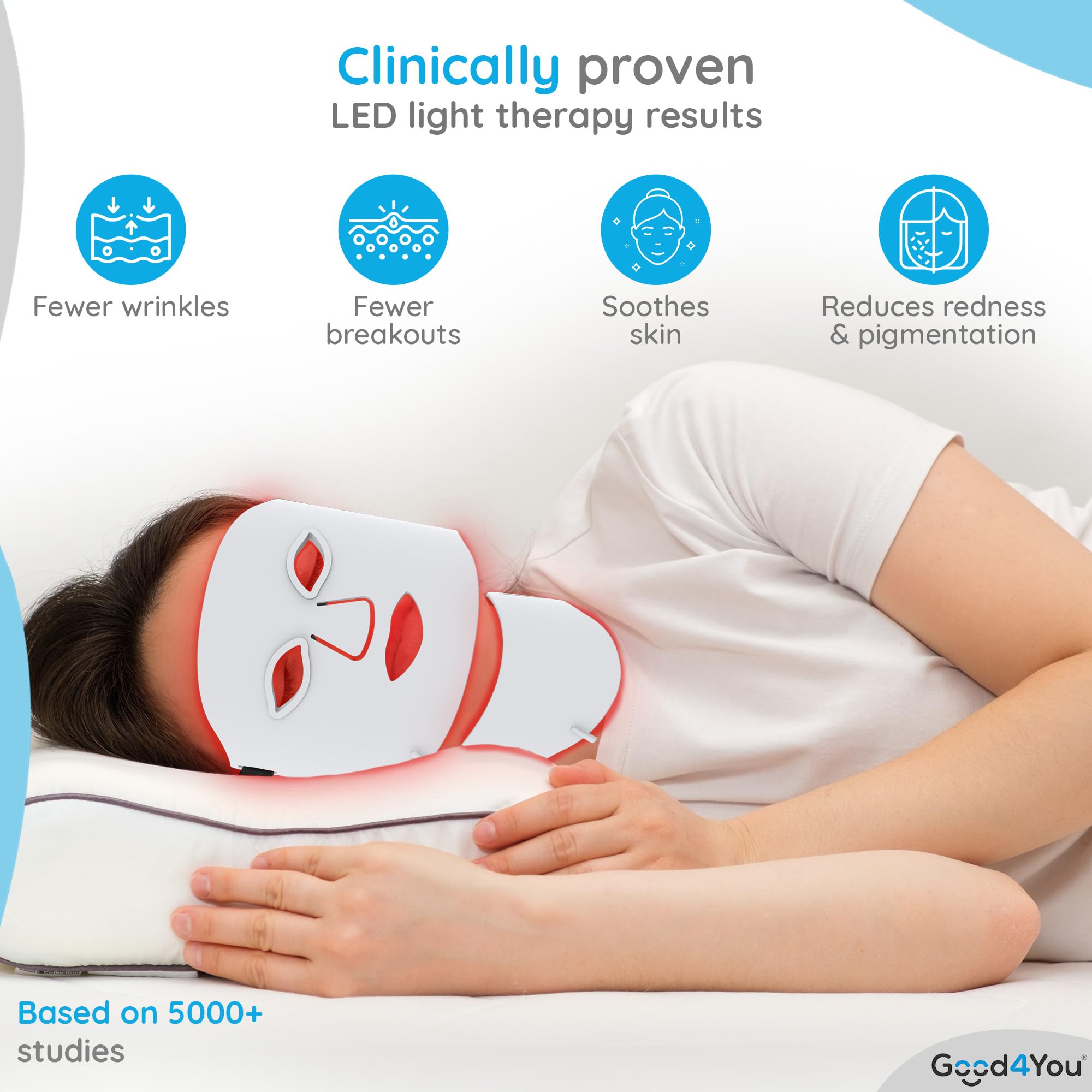 Good4You Maschera per terapia a luce rossa, 7 colori, timer, maschera al collagene, maschera LED, terapia a infrarossi, luce rossa, lampada infrarossa, maschera a infrarossi, toppa per l'acne