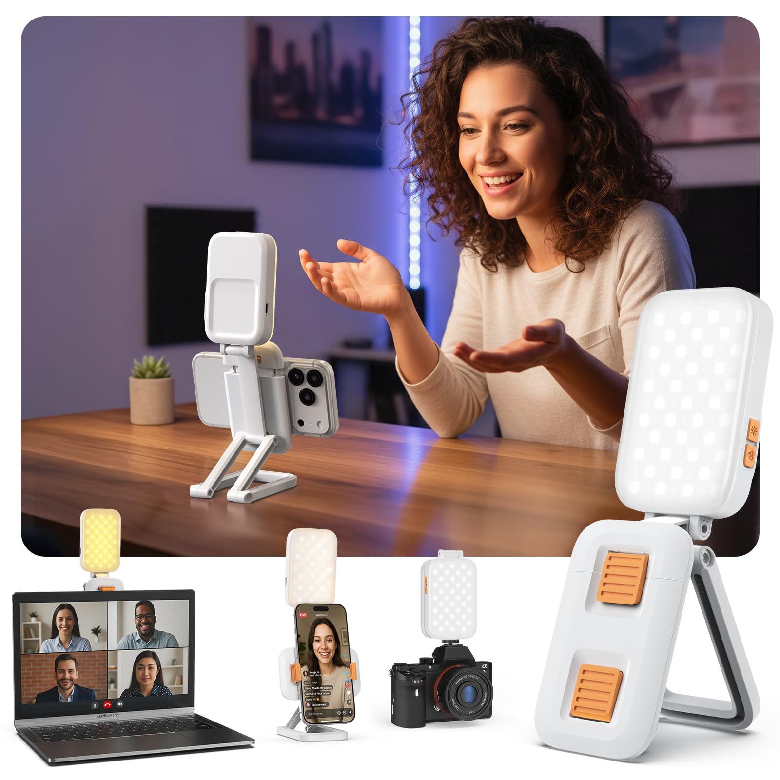 JCZT 10 LED Ring Light with Stand Phone Holder - 82 LED Selfie Light with Tripod Adapter Rechargeable