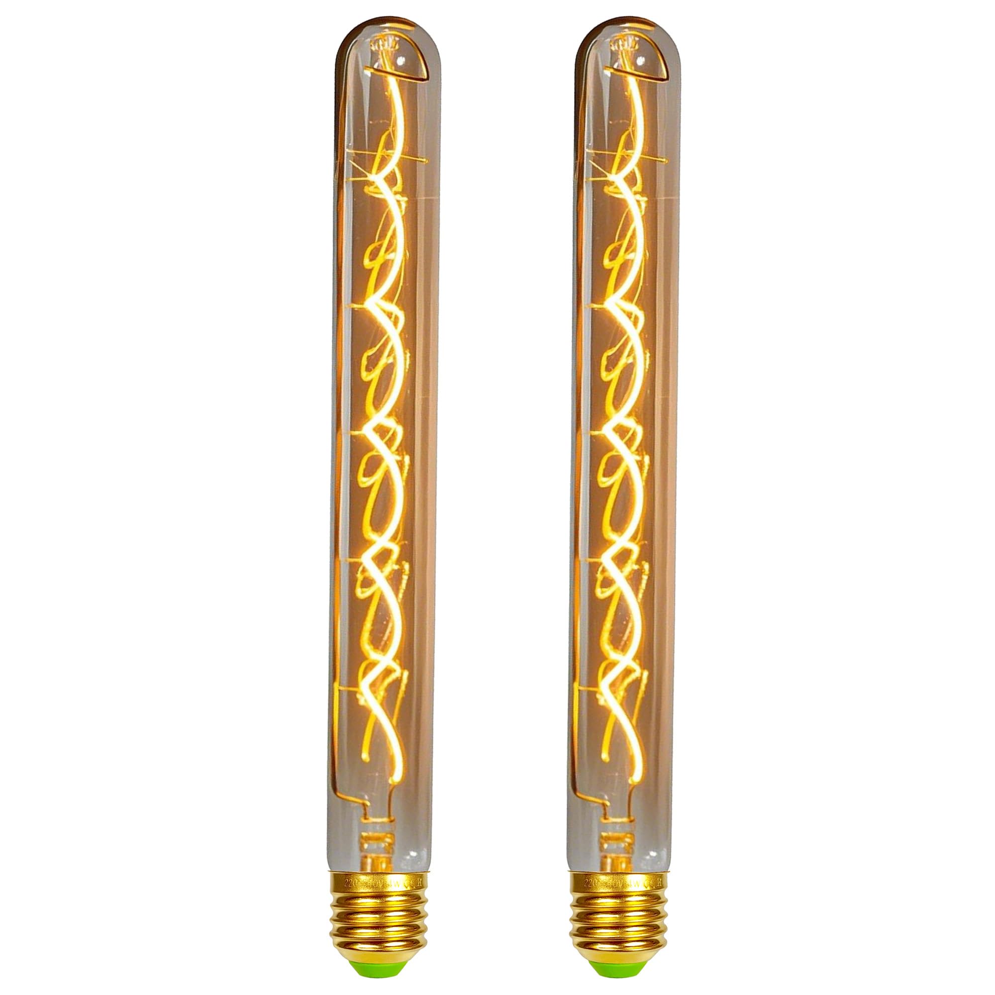Tianfan T300 Tube Edison LED 2-Pack, 4W (25W Eq), 2000K Warm Light, Dimmable, E27 Base, 32x300mm, 3 Colors (Amber)
