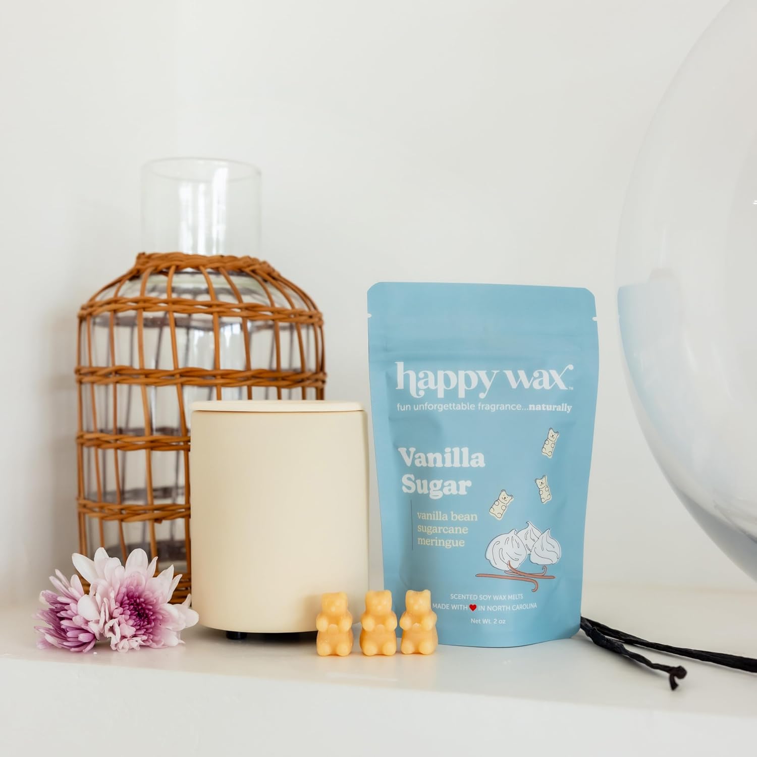 Happy Wax Winter Scented Soy Wax Melts (8oz Pouch) - Natural Strong - Infused with Essential Oils - Non Toxic - for Warmers (Vanilla Sugar, 8 Ounce)