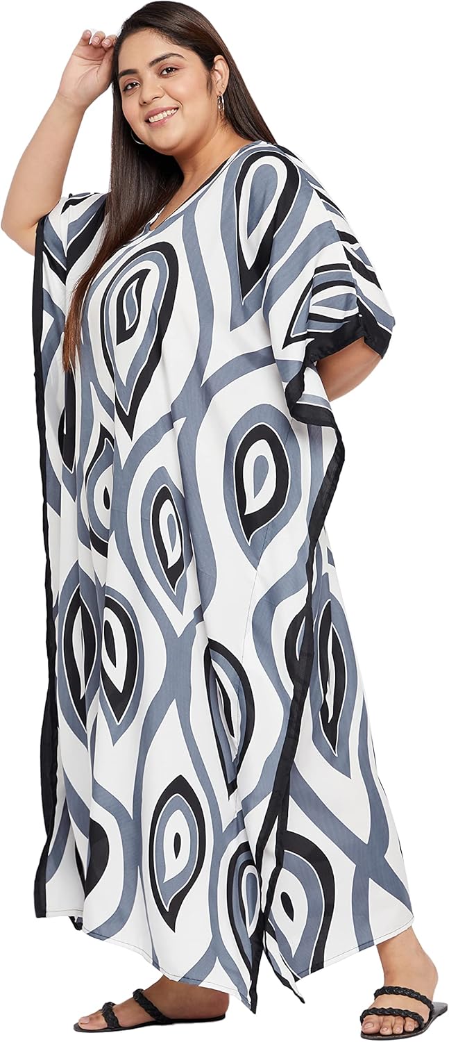 Gypsie Blu Women’s Plus Size Printed Caftan Maxi Dress Beach Cover Up, V-Neck Kimono Sleeve Summer Dress - Image 4