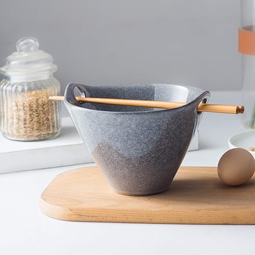 Miniatura 6 de UNICASA Juego de 2 cuencos japoneses para ramen con palillos, cucharas y reposos, 20 onzas, para fideos de porcelana profunda, Udon, Pho, ensalada,