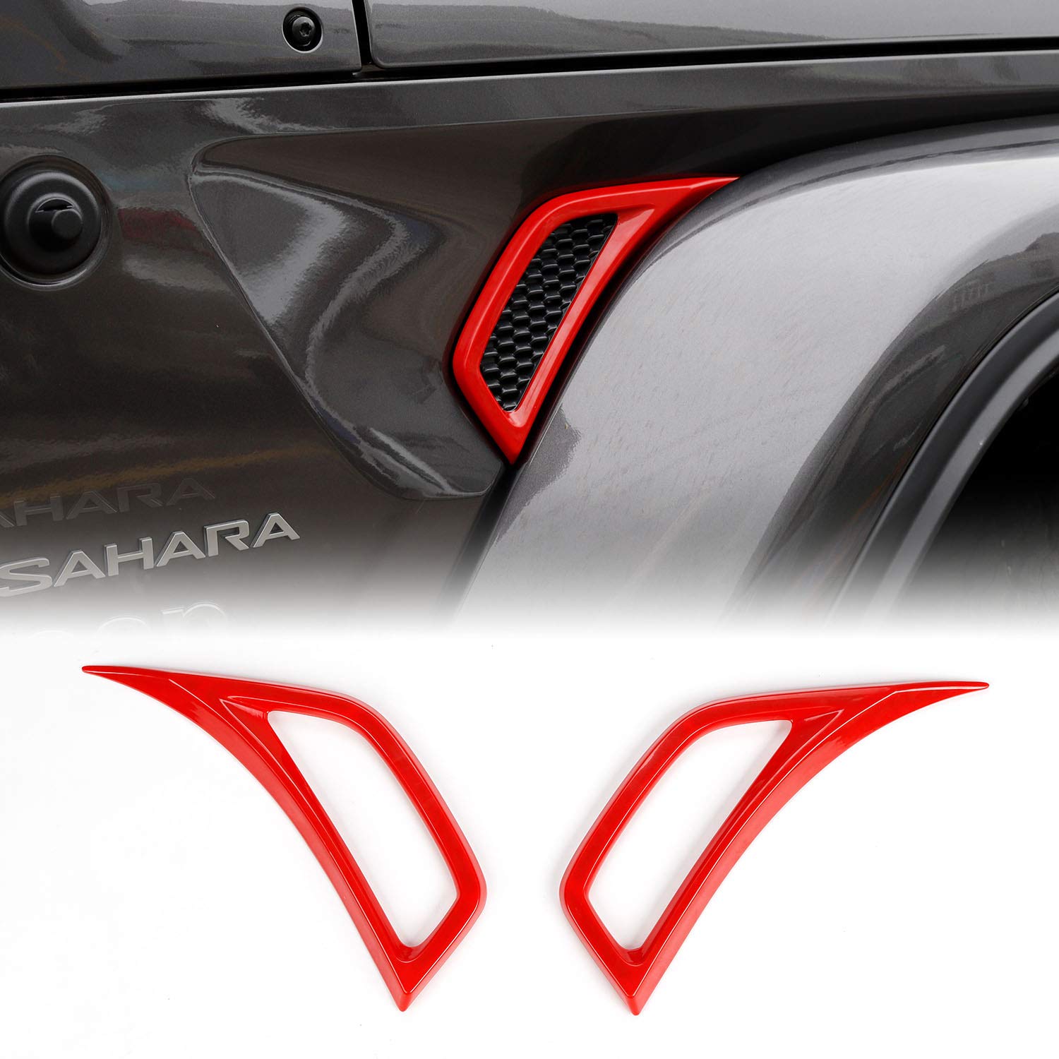 RT-TCZ for Wrangler JL Fender Vent Decal Cover Accent, Red Trim Exterior Accessories for Jeep Wrangler 2018-2022 JL JLU Gladiator JT, 2PCS