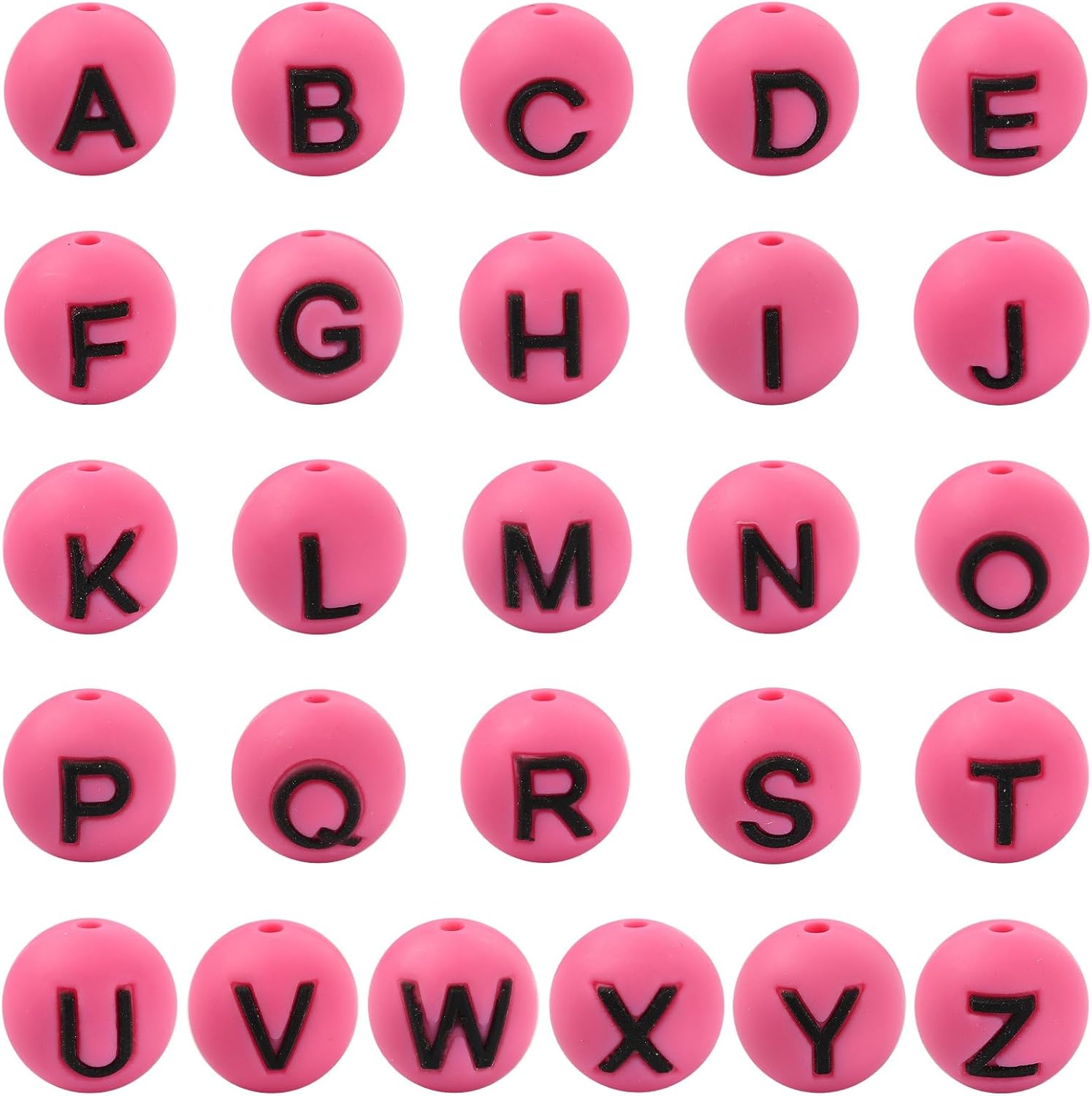 DanLingJewelry 52Pcs 10mm Round Hot Pink Letter Silicone Beads A-Z Alphabet Focal Beads for Keychain Pens Bracelet Necklace Lanyard Making