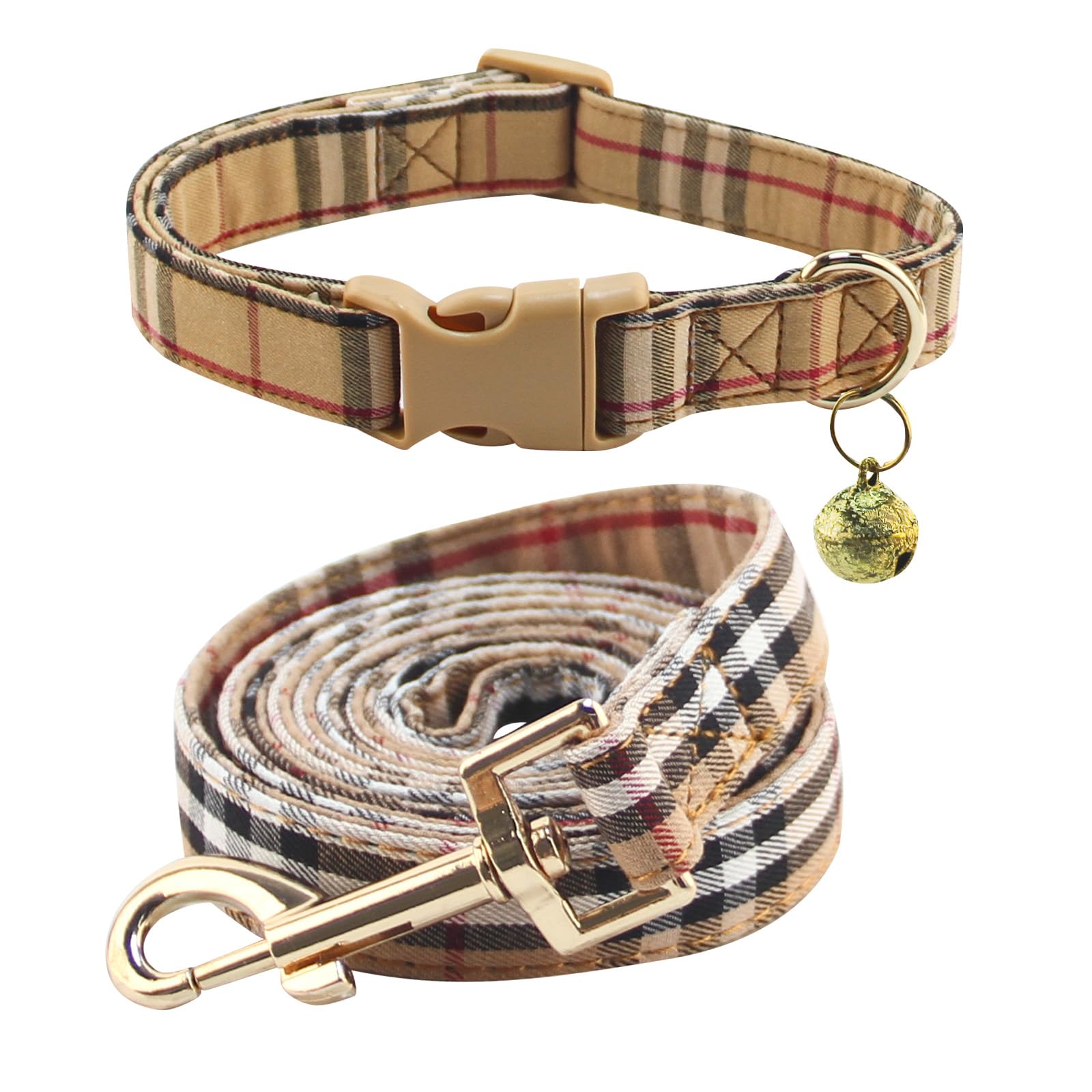 Cute Plaid Dog Collar Harness and Leash with Safety Buckle - Adjustable and No Pull Comfortable Dog Collars for Small Puppy, Stylish Durable Gift for Boy Girl Pets