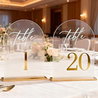 Arch Wedding Table Numbers 1-20 with Stands,5 x 8 Inch Transparent Acryl...