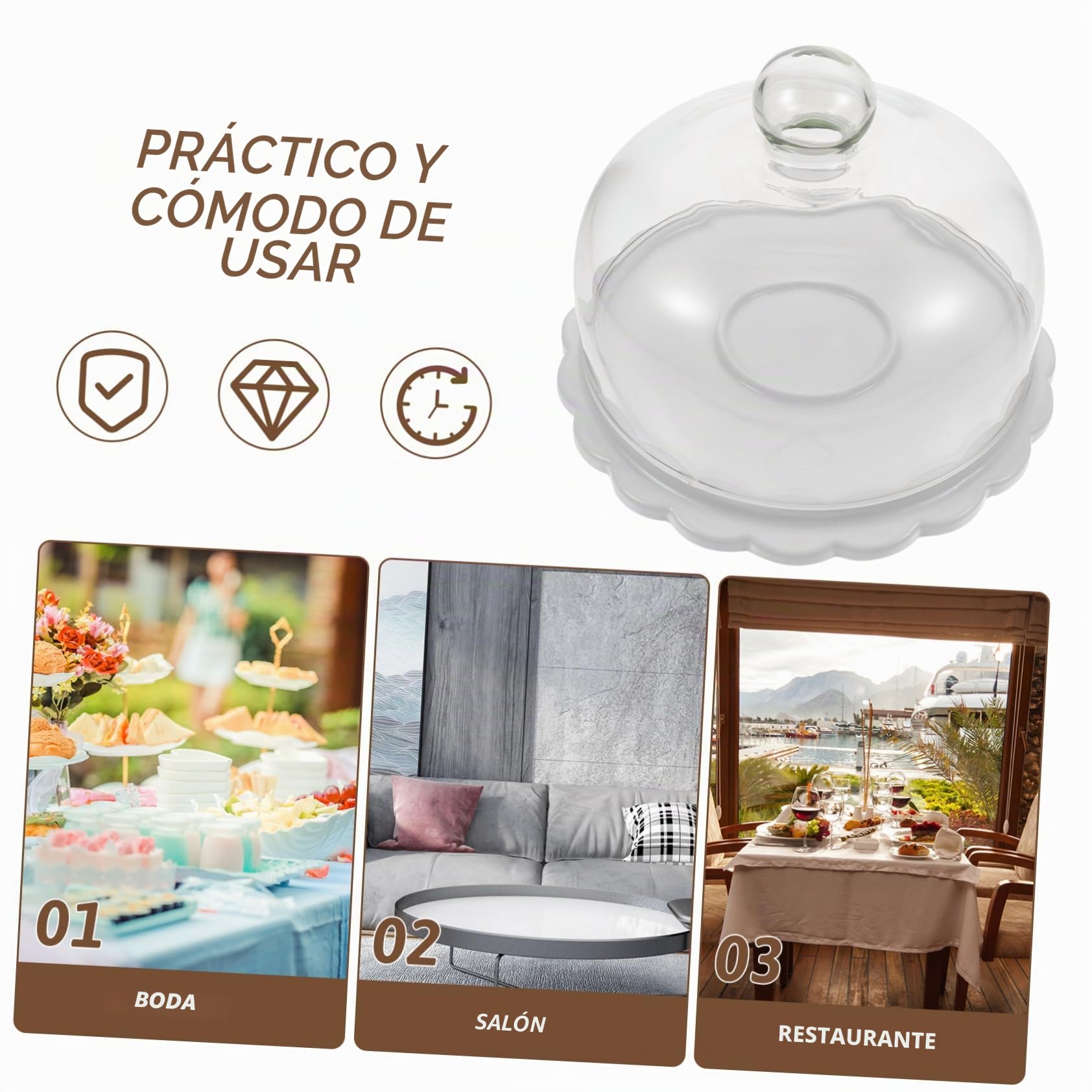 CHILDWEET Soporte para Tartas Redonda de Cerámica con Tapa de Vidrio white para Bodas y Cumpleaños, Protege Alimentos con Diseño Elegante