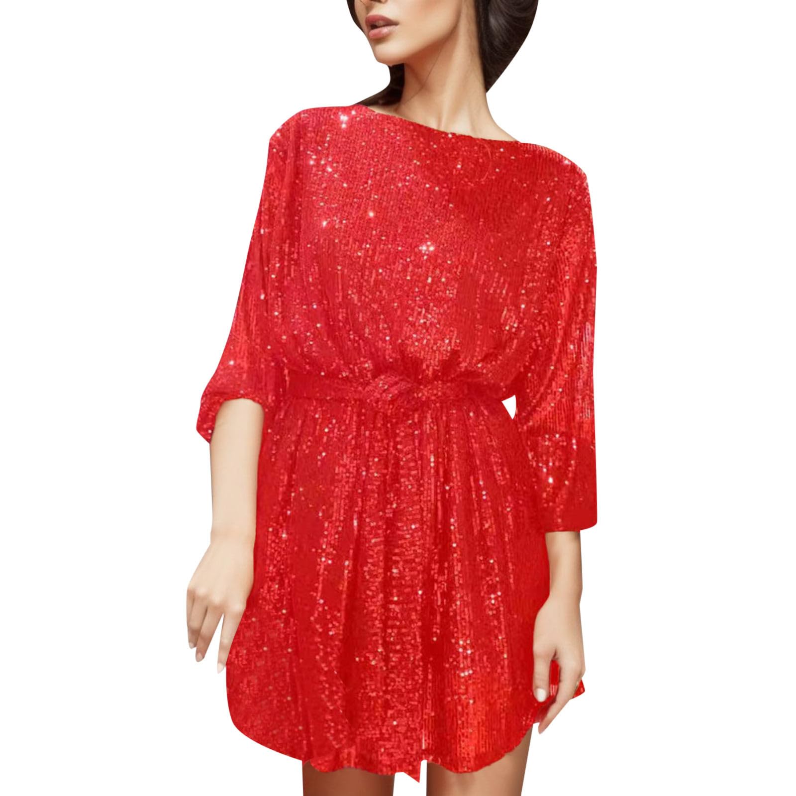 2026 décontractée pour Femmes à Manches Longues avec Sequins mi-Longue Jupe élégante