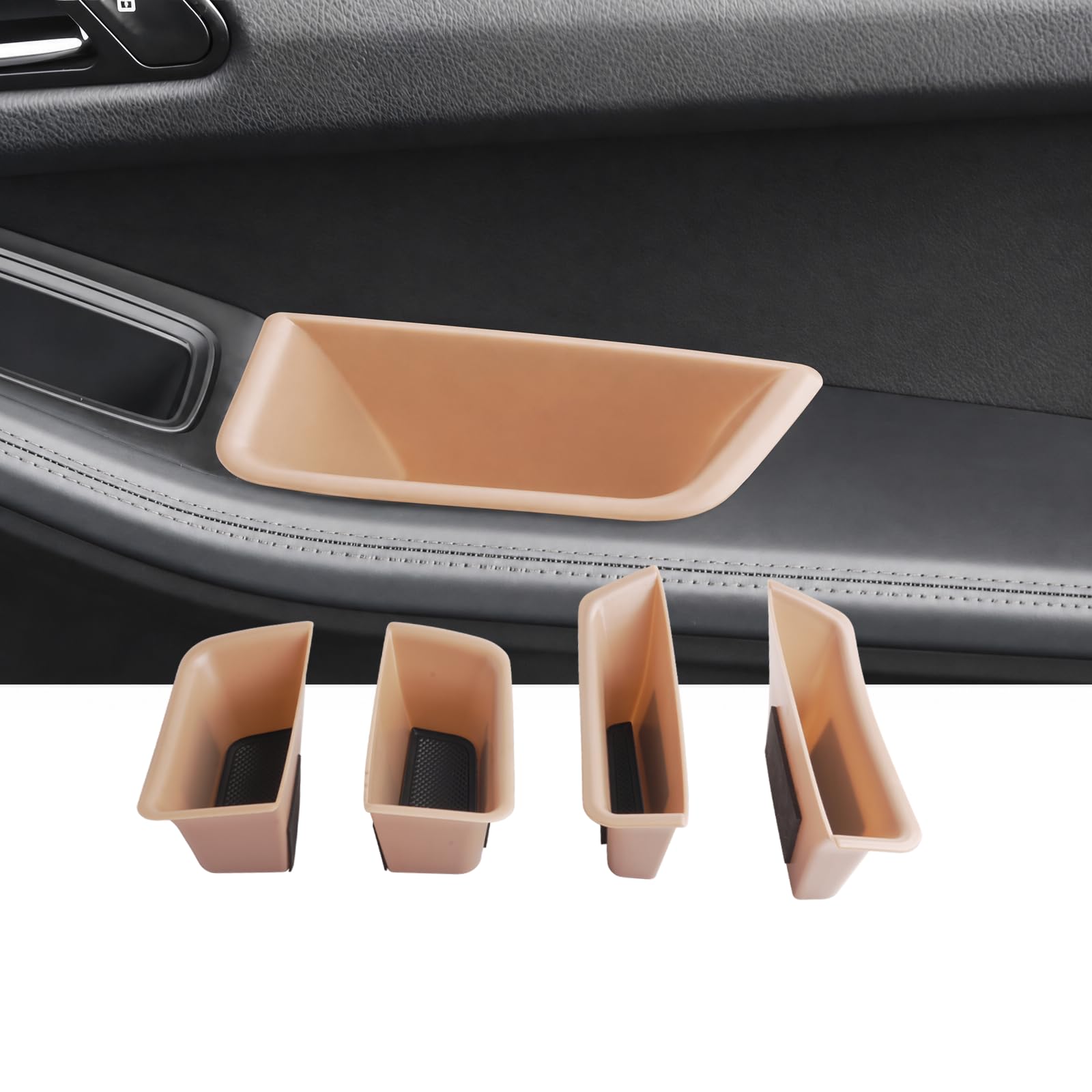 LUWU 4 Pezzi Contenitori per Porta Compatibili con Porsche Macan 2014-2024 Organizer Console Centrale della Porta [Porta di Casa & Posteriore ] Accessori Interni (Beige)