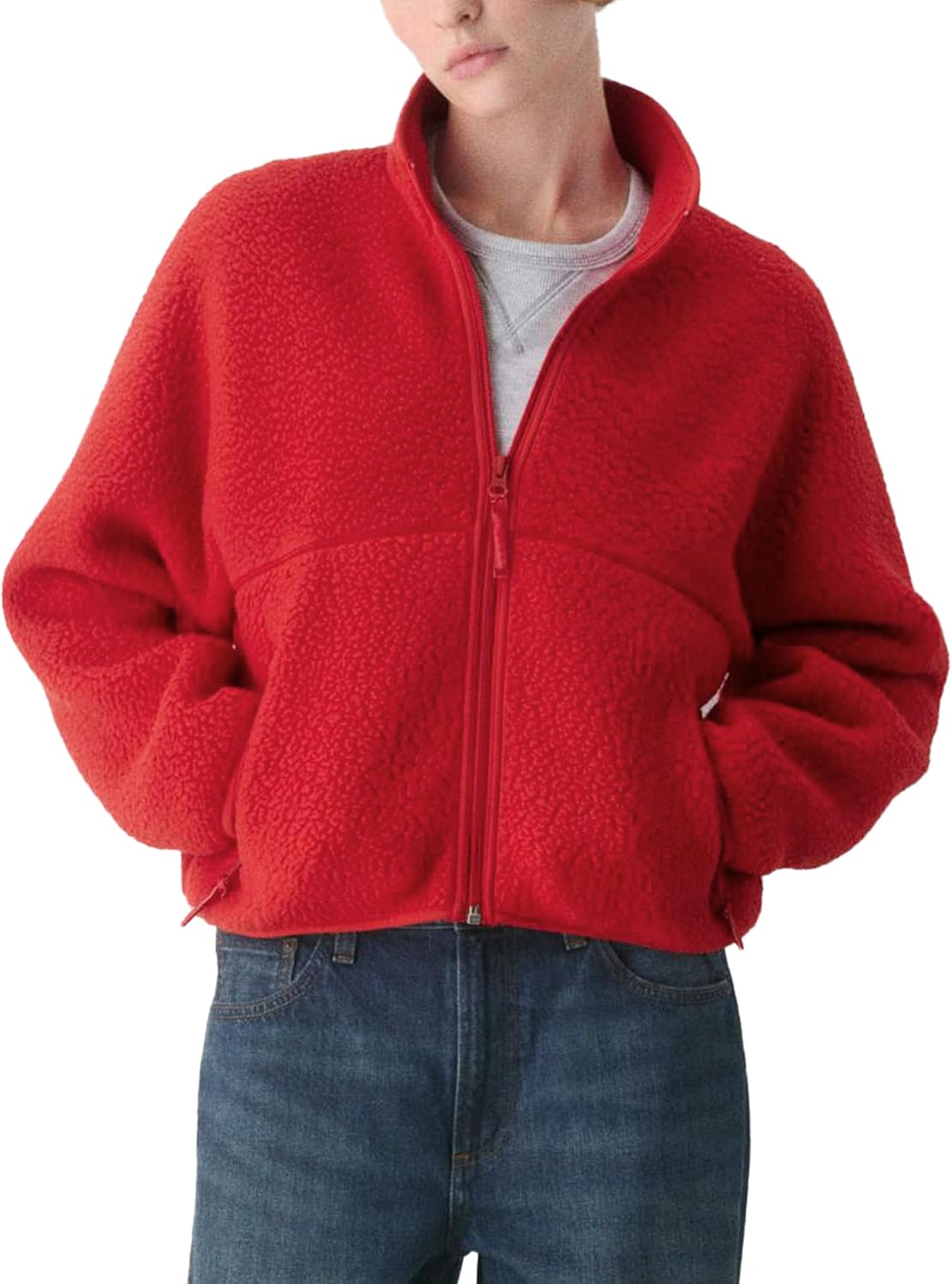 Fleece Jackets Women Causal Long Sleeve Sherpa Jacket Warm Ziper Fuzzy Coat Sweatshirts Trendy with Pockets - Image 2