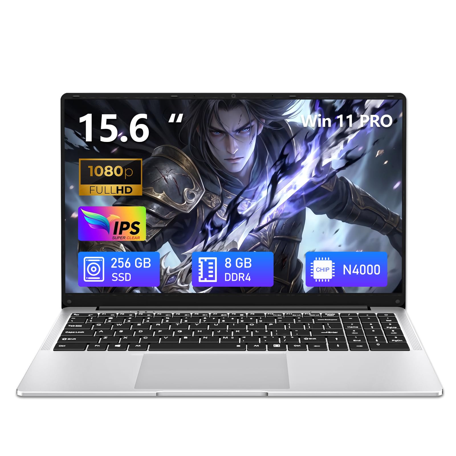 15,6 Pollici PC Portatile, Win 11 Notebook Celeron N4000 CPU, Laptop 8Go LPDDR4 256Go SSD, Computer Portatile sottile e leggero schermo FHD 180° WiFi5 BT4.2 Mini-HDMI 2*USB3.0 Espansione SSD 1TB