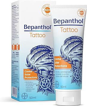 Bepanthol Tattoo Crema Solar 50, Proteccion Solar para Tatuajes SPF50, 50 ml
