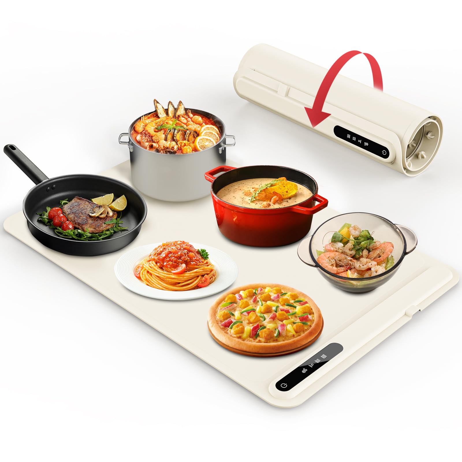 Morpilot 6-in-1 di Vassoio Riscaldante Elettrico, con Design Pieghevole e Funzione di Riscaldamento veloce, Tappetino Riscaldante a Temperatura Regolabile, Per Buffet, Festa o Uso Quotidiano Domestico