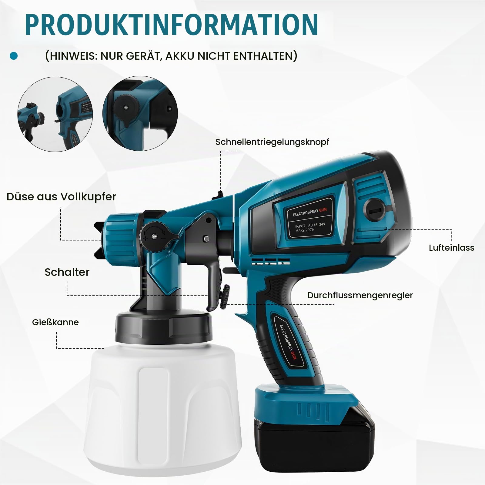 Akku Farbsprühsystem kompatibel mit Makita 18V Akku (Ohne Batterie)