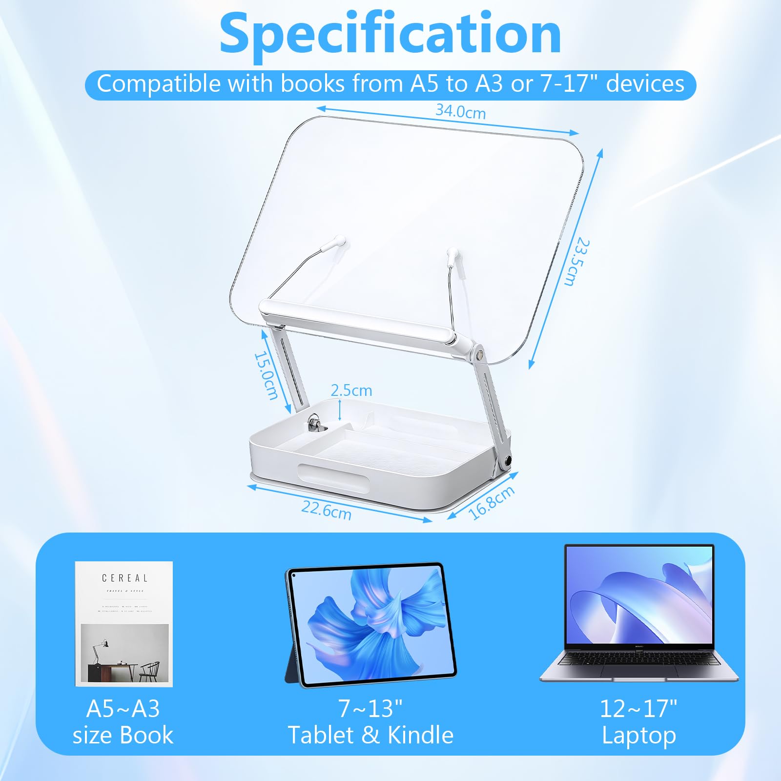 Leggio per Libri con Base Girevole a 360°, Pieghevole Supporto Tablet Supporto Libri per Lettura, con Scatola di Immagazzinaggio, Perfetto per Libri, Cuochi, Spartito, Tablet