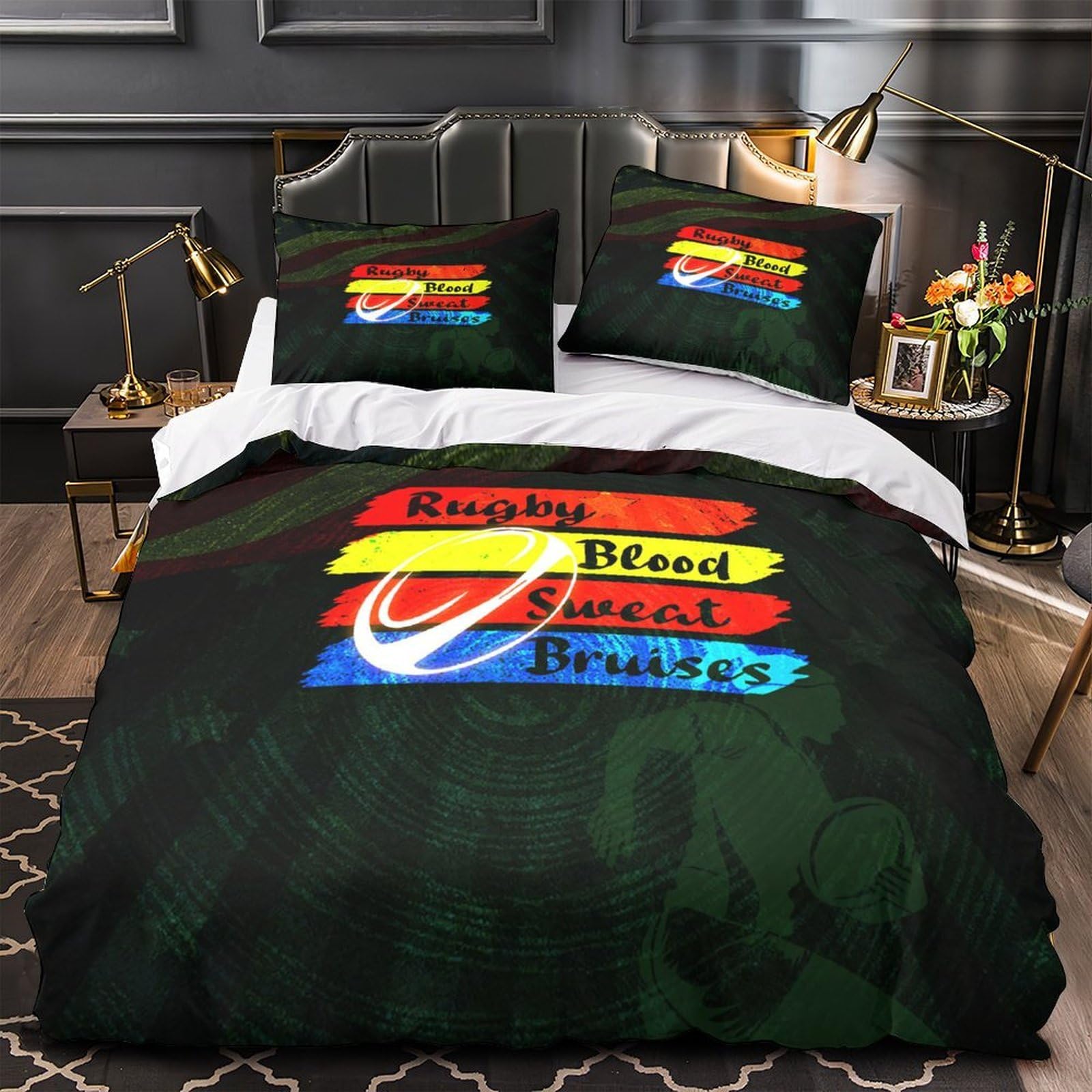 Housse de couette rugby 140x200cm respirante avec effet 3d pour lit