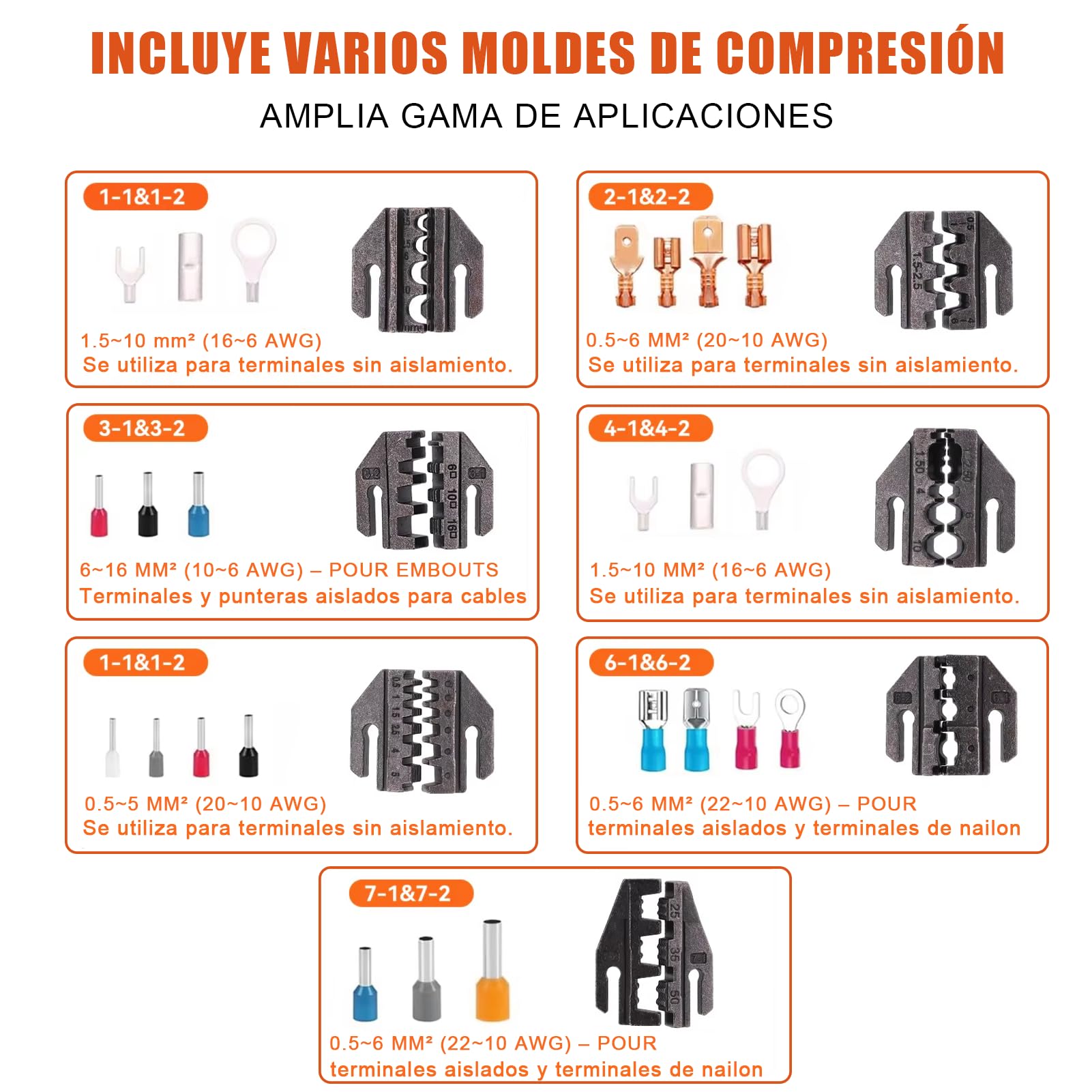 Juego de herramientas eléctricas de crimpado, alicates de crimpado a batería, herramienta recargable para terminales termorretráctiles, de nailon, tipo bandera (aislados) y conectores no aislados.