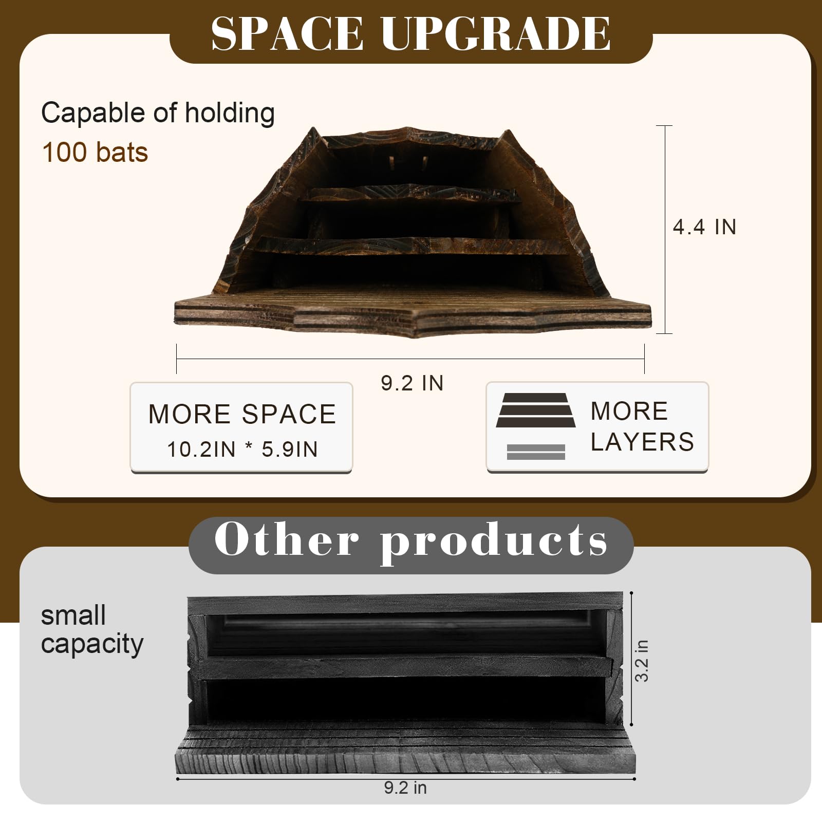 VIREESR Casas de madera para murciélagos de castillo para exteriores, cajas de murciélagos para exteriores, caja grande de tres cámaras perfectamente diseñada para atraer murciélagos, duraderas y