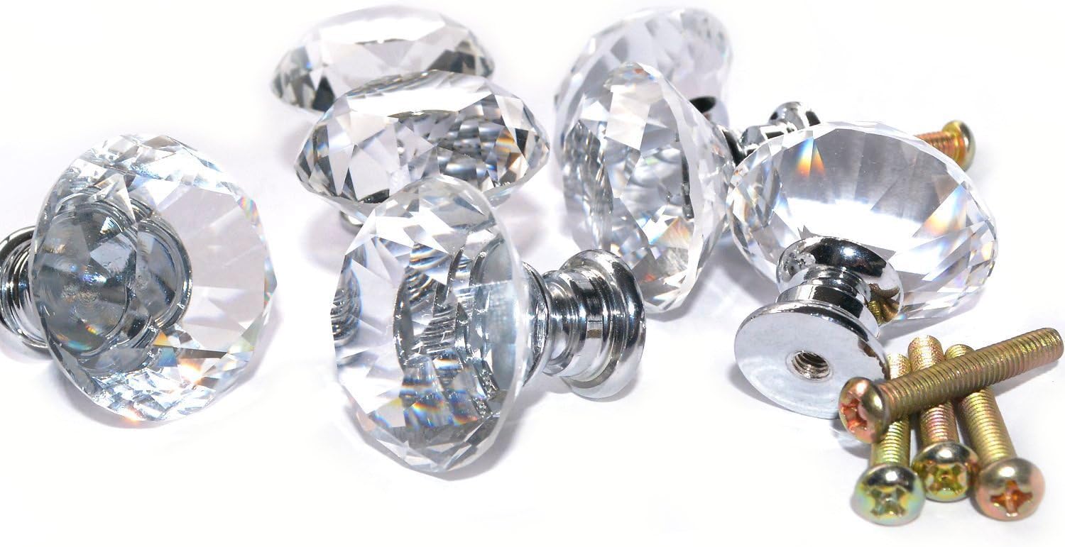 10pcs 30mm Clear Crystal Glass Knob, Marrywindix Drawer Cabinet Pull Handle Knob for Home Kitchen Drawer