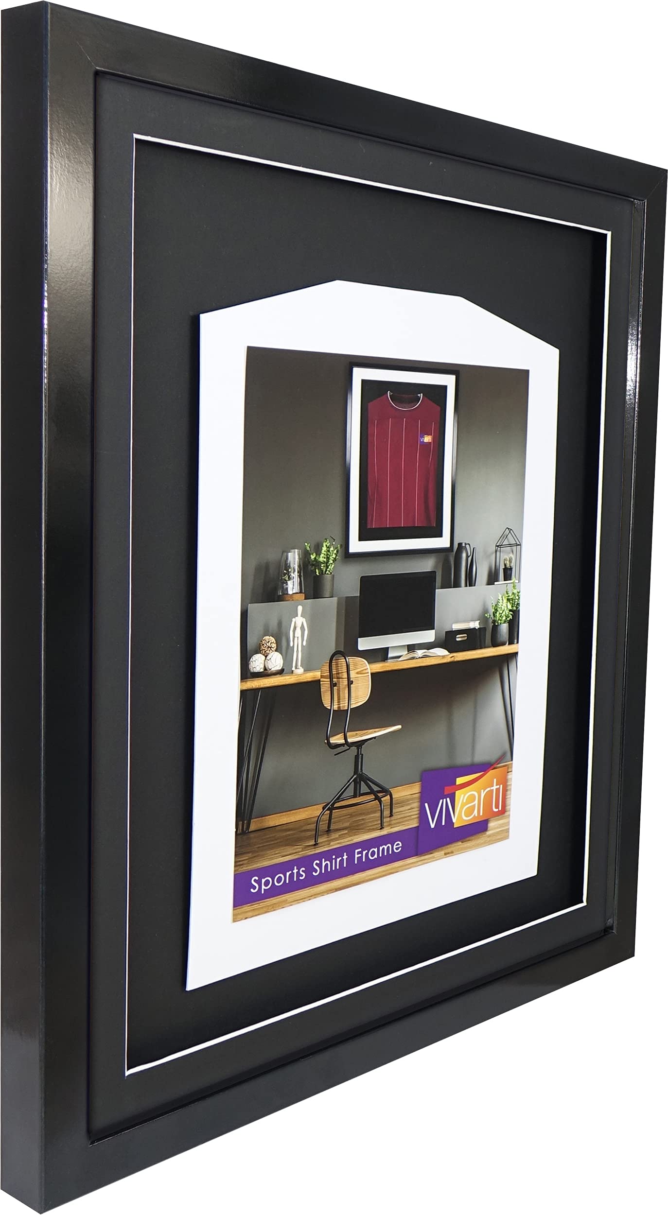 Vivarti DIY - Marco de exhibición de camisa deportiva montado en 3D, 40 x 50 cm, marco negro brillante, soporte negro, tarjeta de respaldo negro