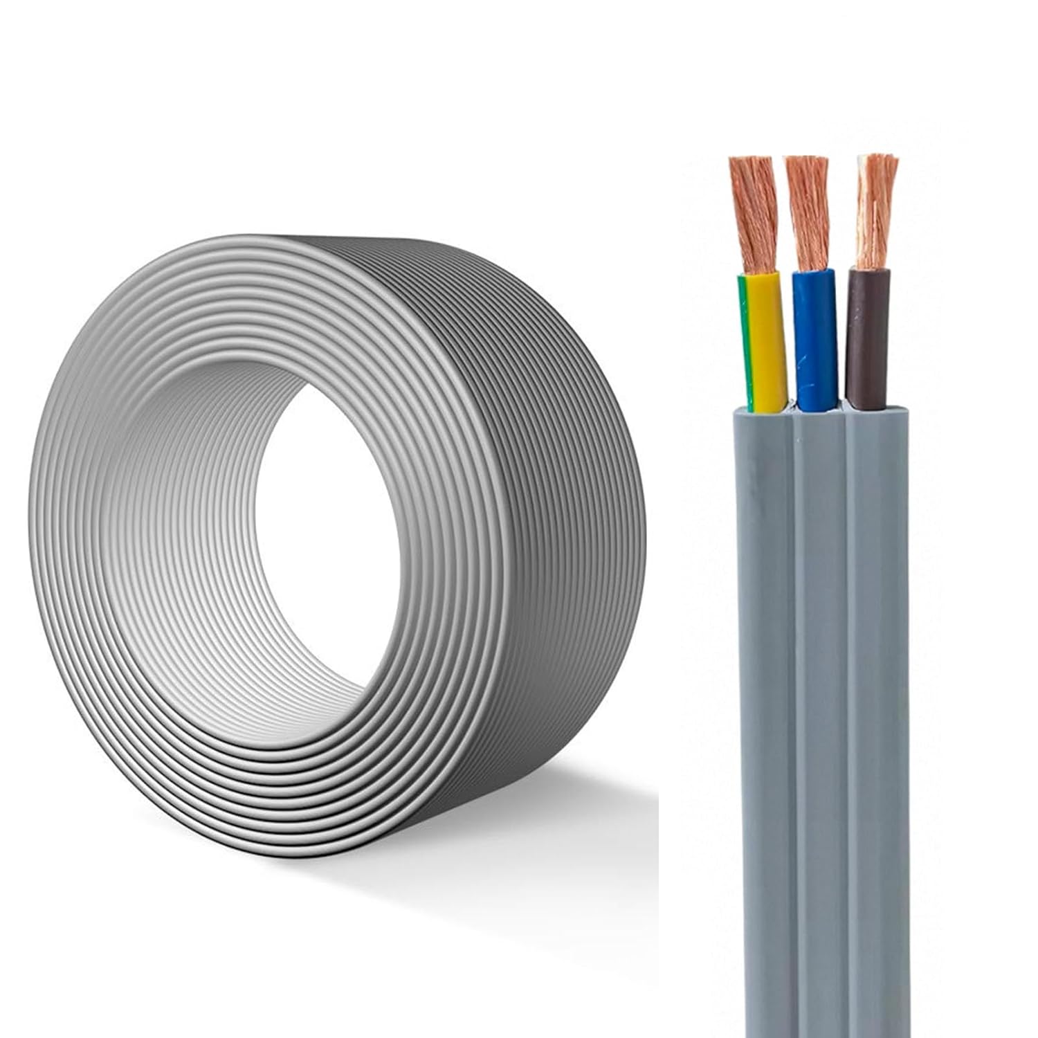 2/3/4/5 Gauge 3 Conductor YFFB Flexible Flat Cable 300/500V Pure Copper Flexible PVC Insulated for Home & Industrial Use, Electric Telescopic Door Power,Elevator(25ft,0.75mm²-3C)