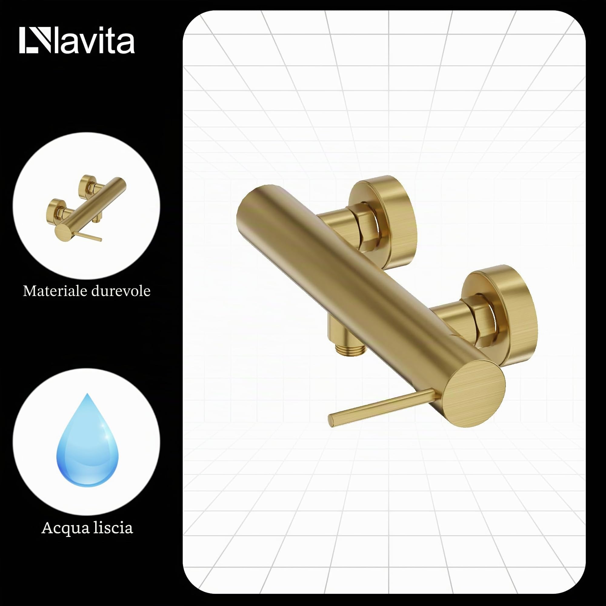 Lavita Orion - Rubinetto doccia in oro spazzolato, con corpo in ottone di alta qualità, design elegante