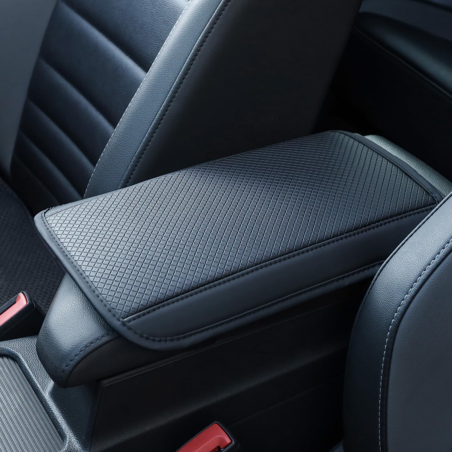 Universal Car Center Console Cushion Pad - PU Leather Waterproof Armrest Cover With Non-Slip Back For SUV, Sedan, Truck (Black)