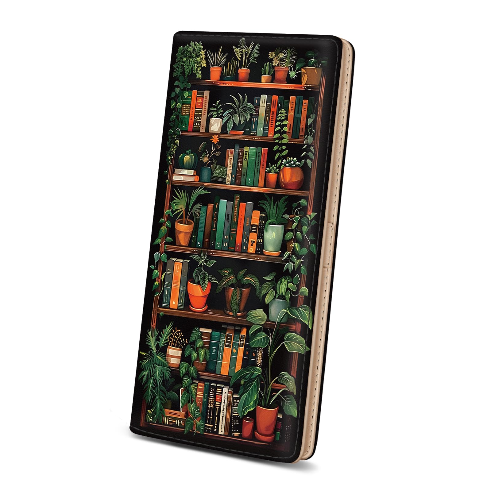 Immaturus Womens Wallet, Black Bookshelf Slim Thin RFID Blocking Credit Card Wallets, Long Bifold PU Leather Card Holder Organizer, Cute Cash Clutch Billfold with Zipper Coin Pocket Ladies Girls Gift