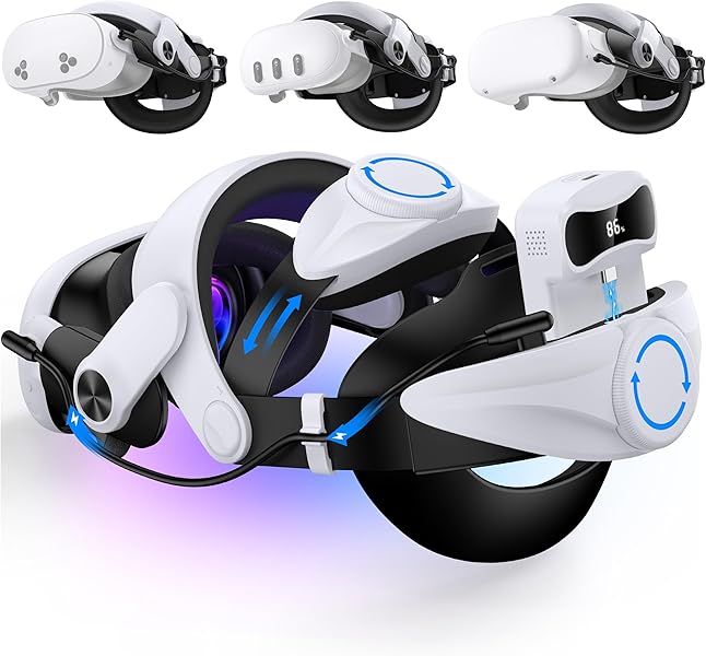 Batery Head Strap for Meta Quest 3S/3/2 Head Strap, 7500mAh Hot-Swappable Batery Extend 3-4H Playtime, Multi-Point Adjustable VR Headset Strap with Large Support Pad Enhanced Support&Comfort