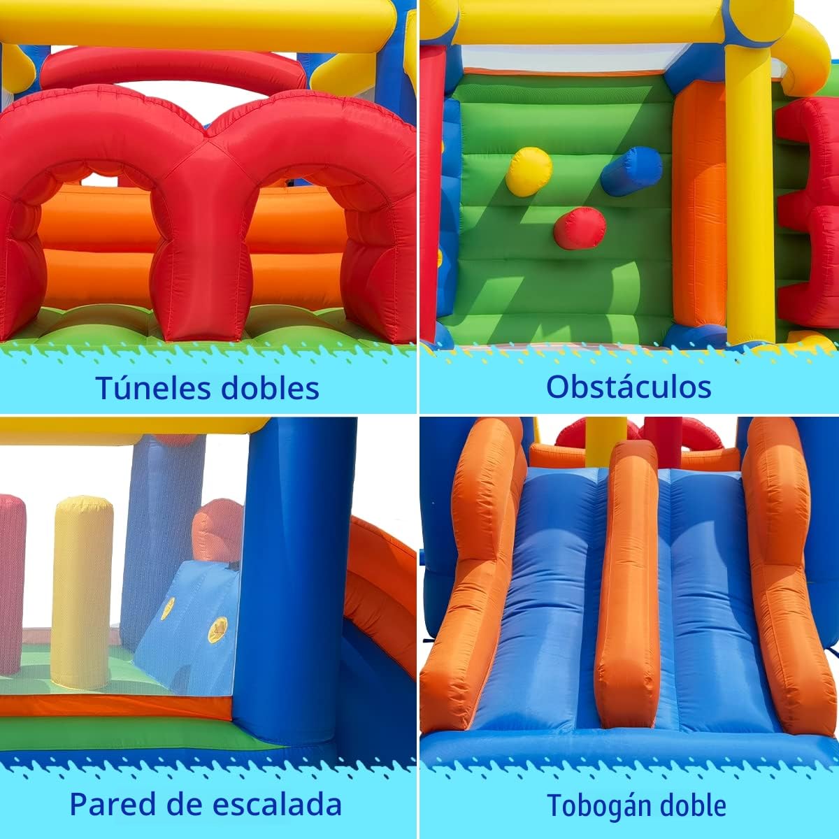 Ballsea Castillo Hinchable, Casa de Saltos para Niños Cama Elástica con Tobogán Doble, Centro de Juegos con Soplador de Aire para Niños Interior y Exterior, 4,88 x 2,4 x 1,9 m