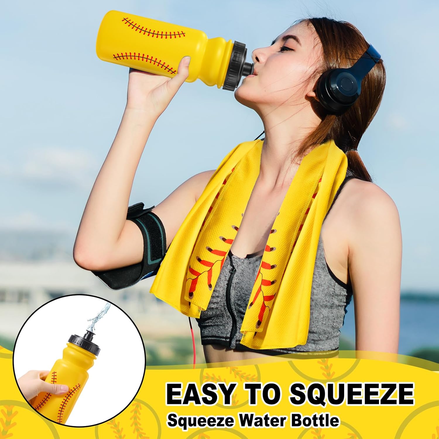 40 Pcs Softball Team Gifts Bulk 10 Softball Water Bottles 10 Cooling Towels 10 Cosmetic Bags 10 Lipstick Holders, Chilly Ice Towel Squeeze Water Bottles Girl Summer Sports Party Favors Coach Gifts