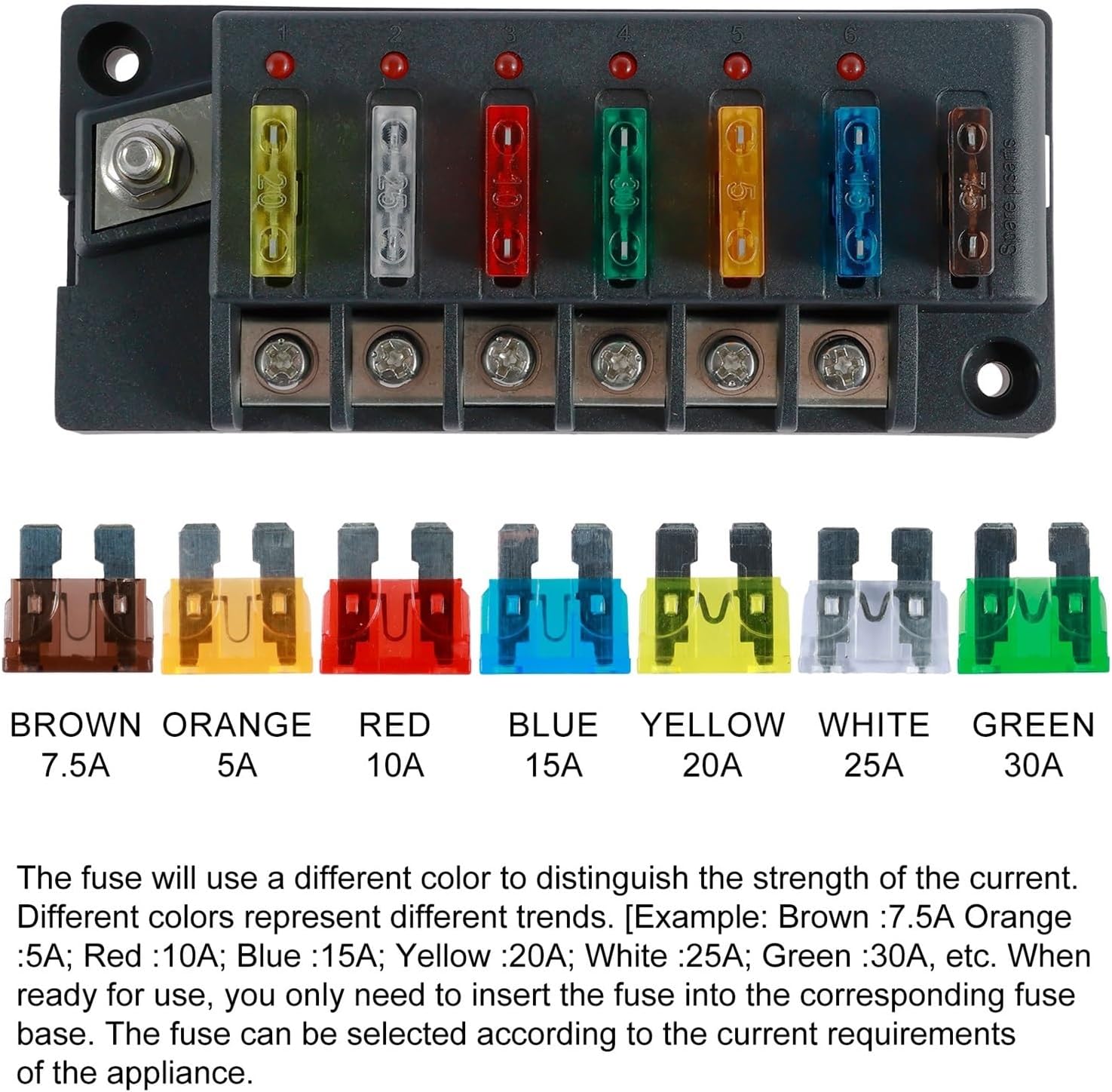 4/6 Way Fuse Block 12V Blade Box Holder with LED Indicator Waterproof Cover Safe Compact Circuit Dust-Proof Car(Black 4)