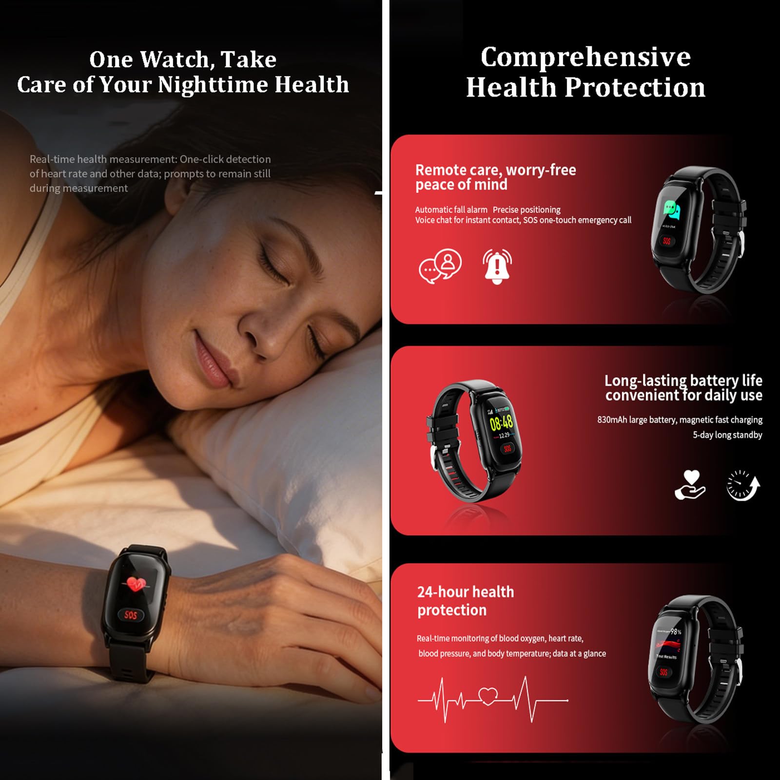 Smartwatch für Senioren mit Sturzerkennung | Notrufsysteme für Senioren, Tracker-Uhr bei Demenz und Alzheimer, GPS-Tracker, SOS-Notruf, Gesundheitsüberwachung